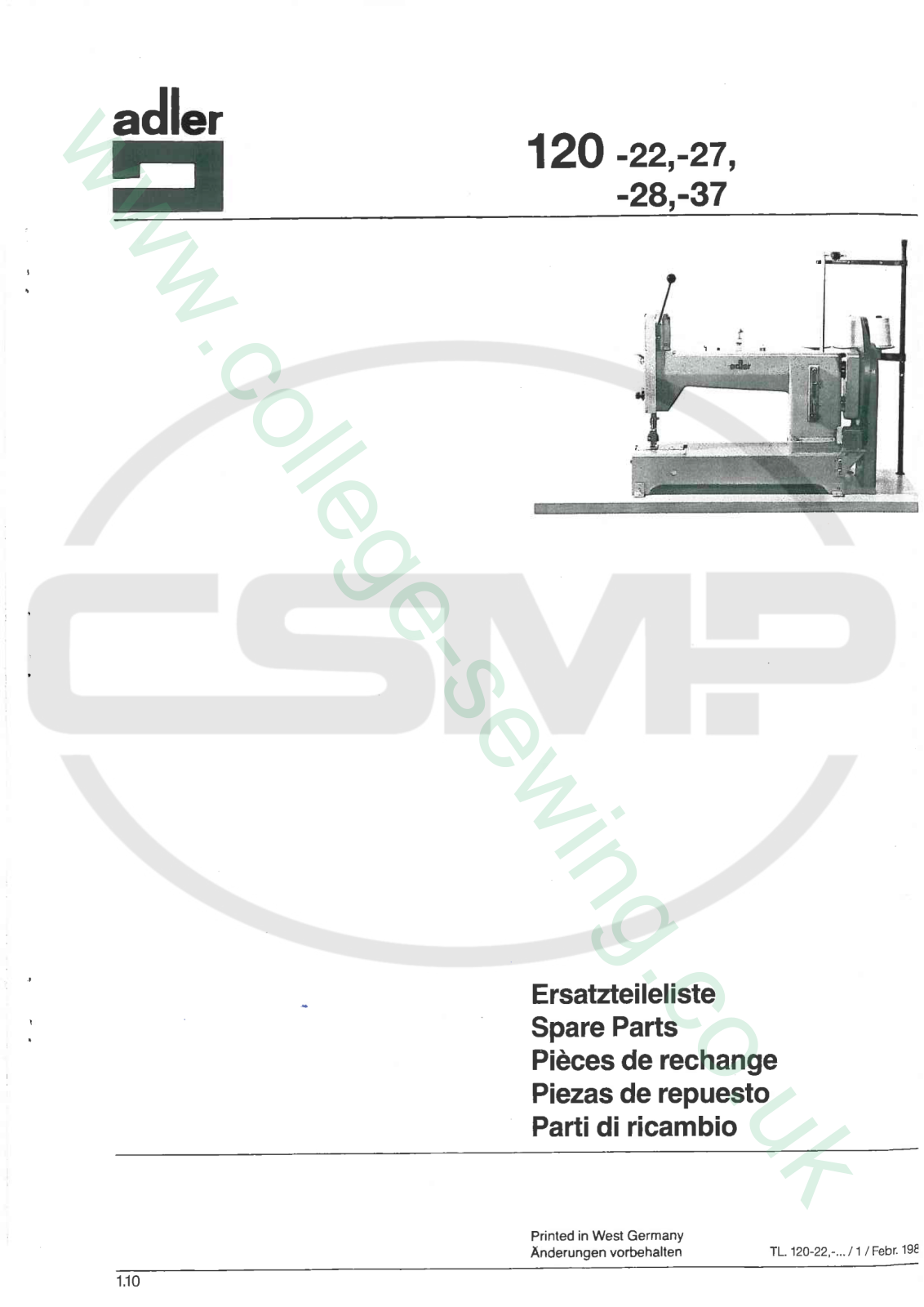 Durkopp Adler 120-27, 120-28, 120-37 Parts Book