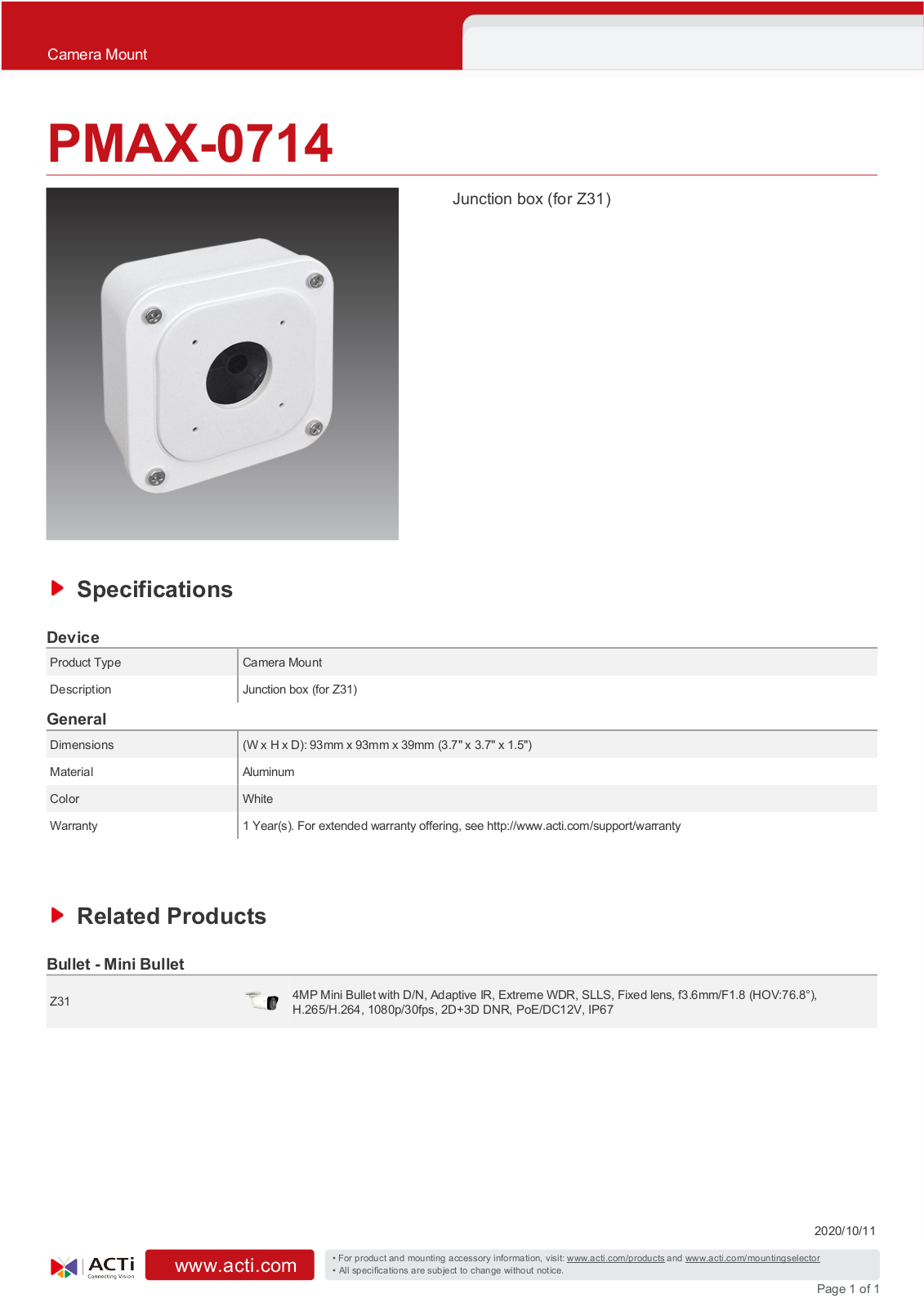 ACTi PMAX-0714 Specsheet