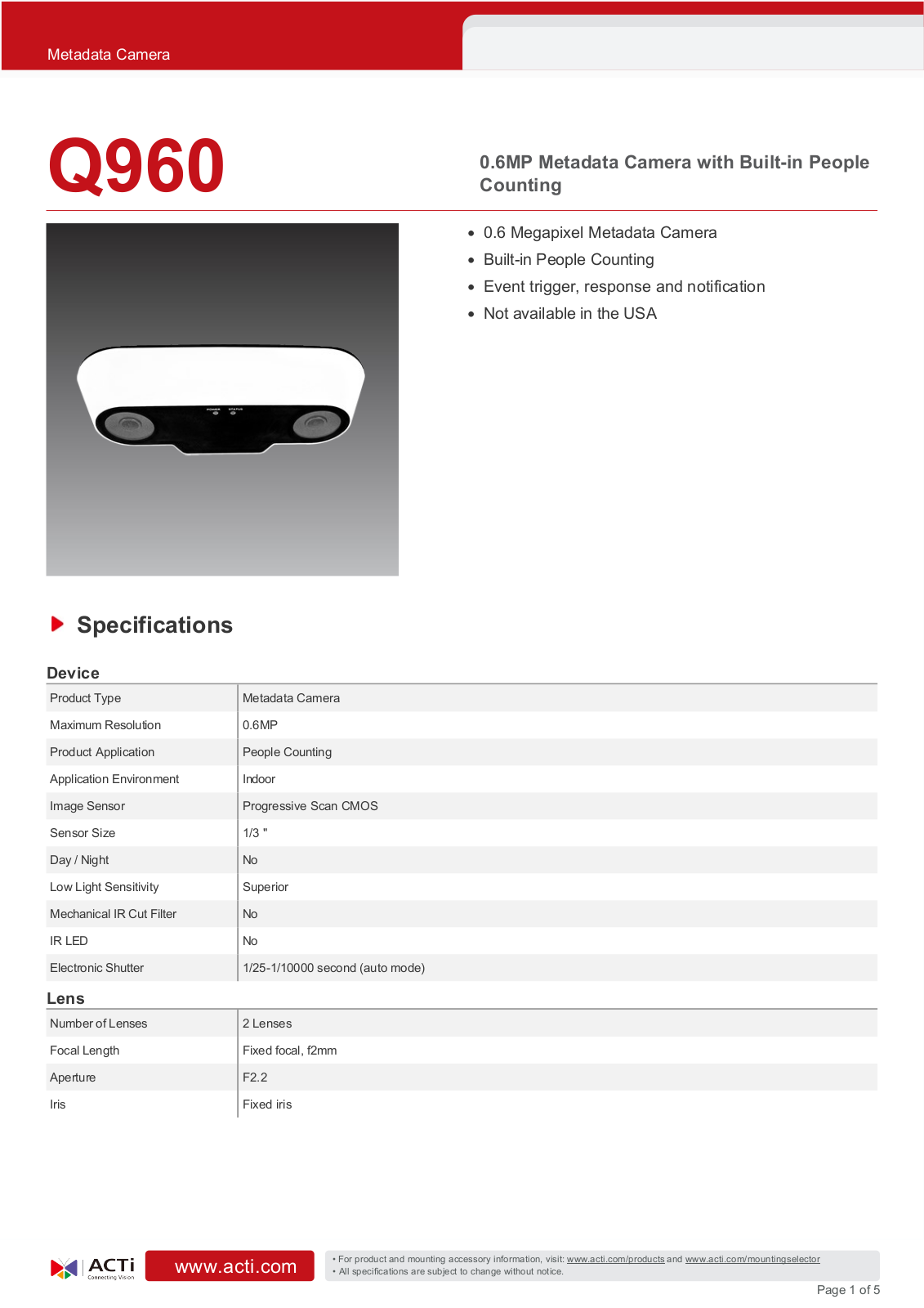 ACTi Q960 Specsheet