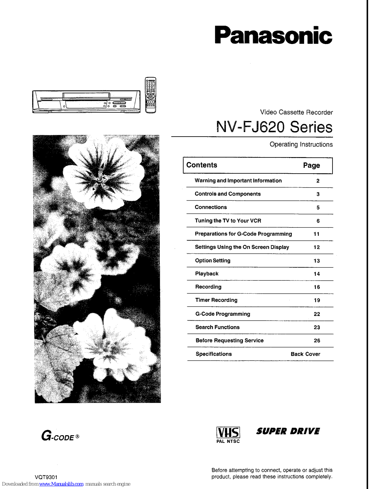 Panasonic G-CODE NV-FJ620, NV-FJ620A, NV-FJ620EA Operating Instructions Manual