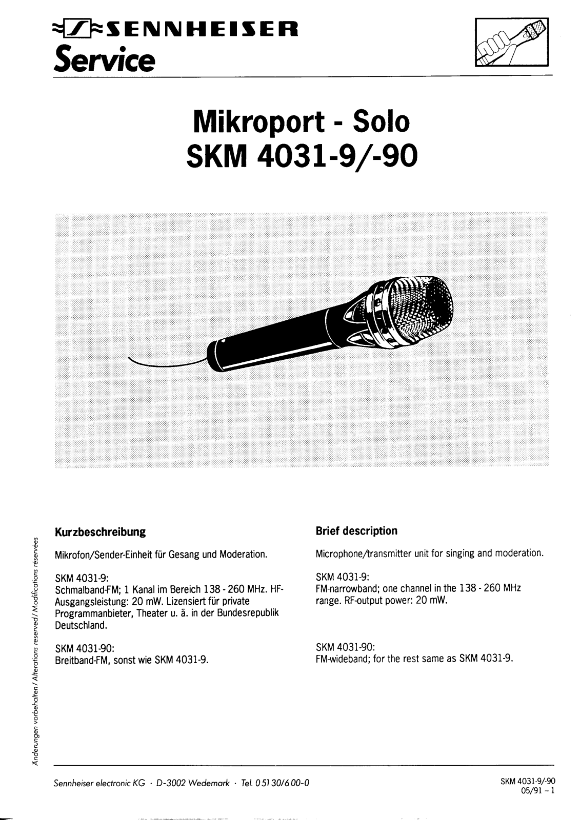 Sennheiser SKM 4031-90, SKM 4031-9 Service Manual