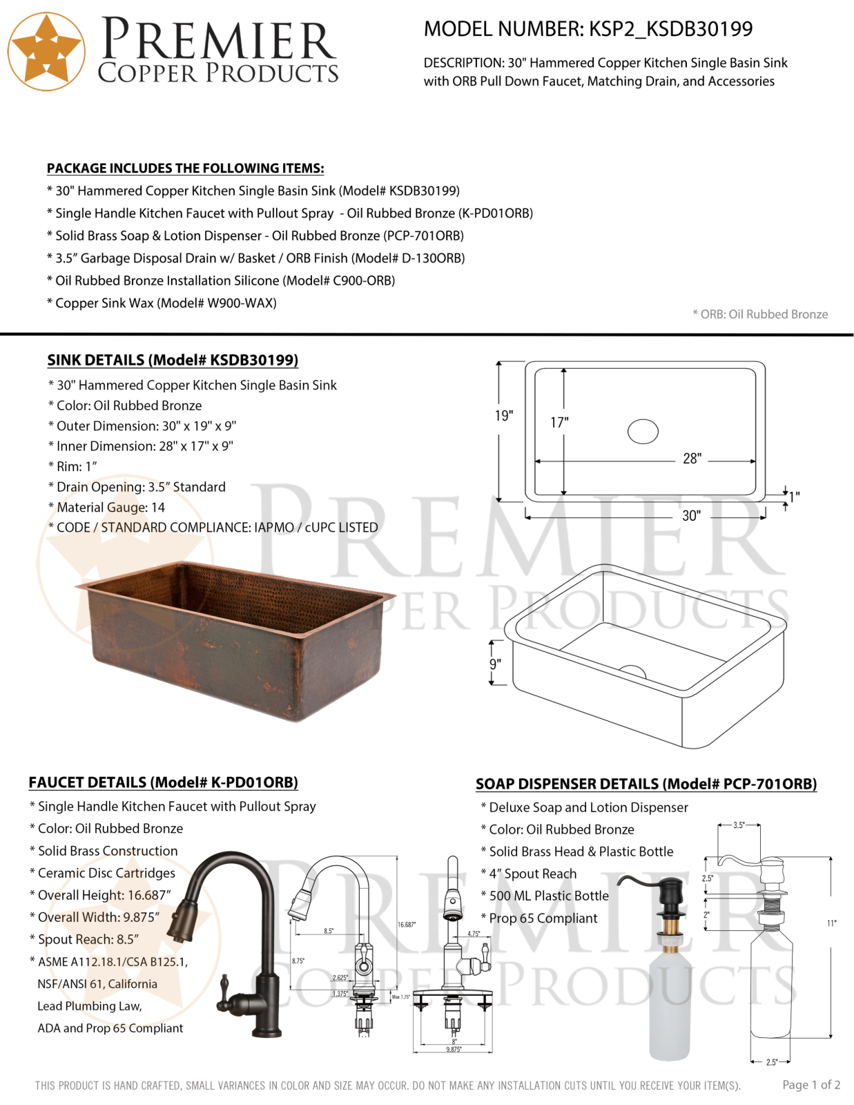 Premier Copper Products IER10095 Specifications - ManualMachine.com