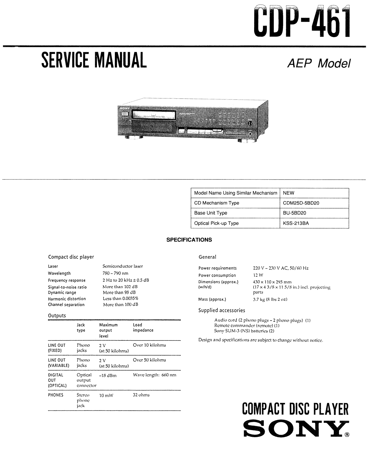 Sony CDP-461 Service manual