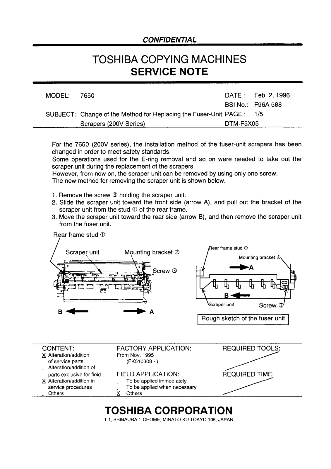 Toshiba f96a588 Service Note