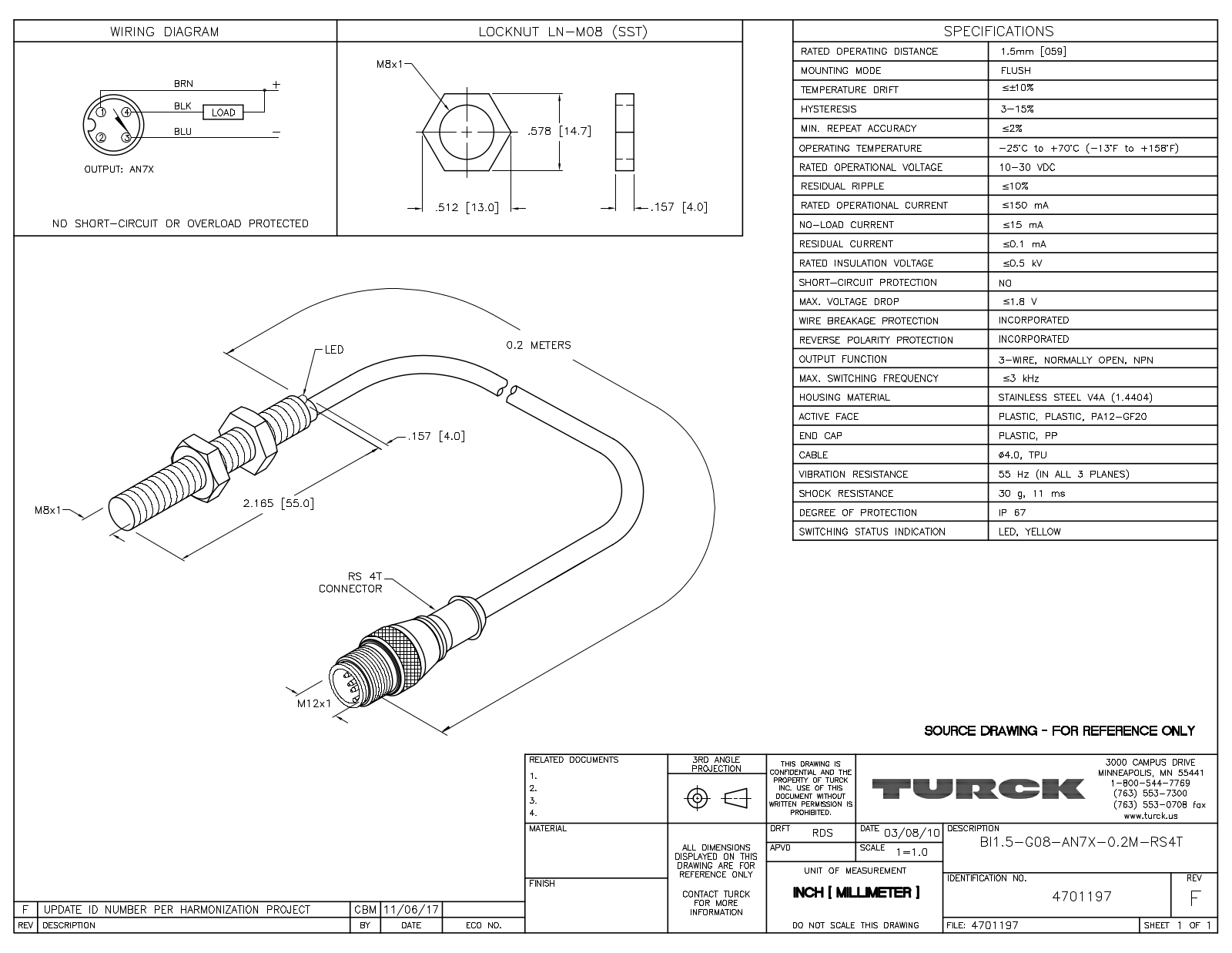 Turck BI1.5-G08-AN7X-0.2-RS4T Data Sheet