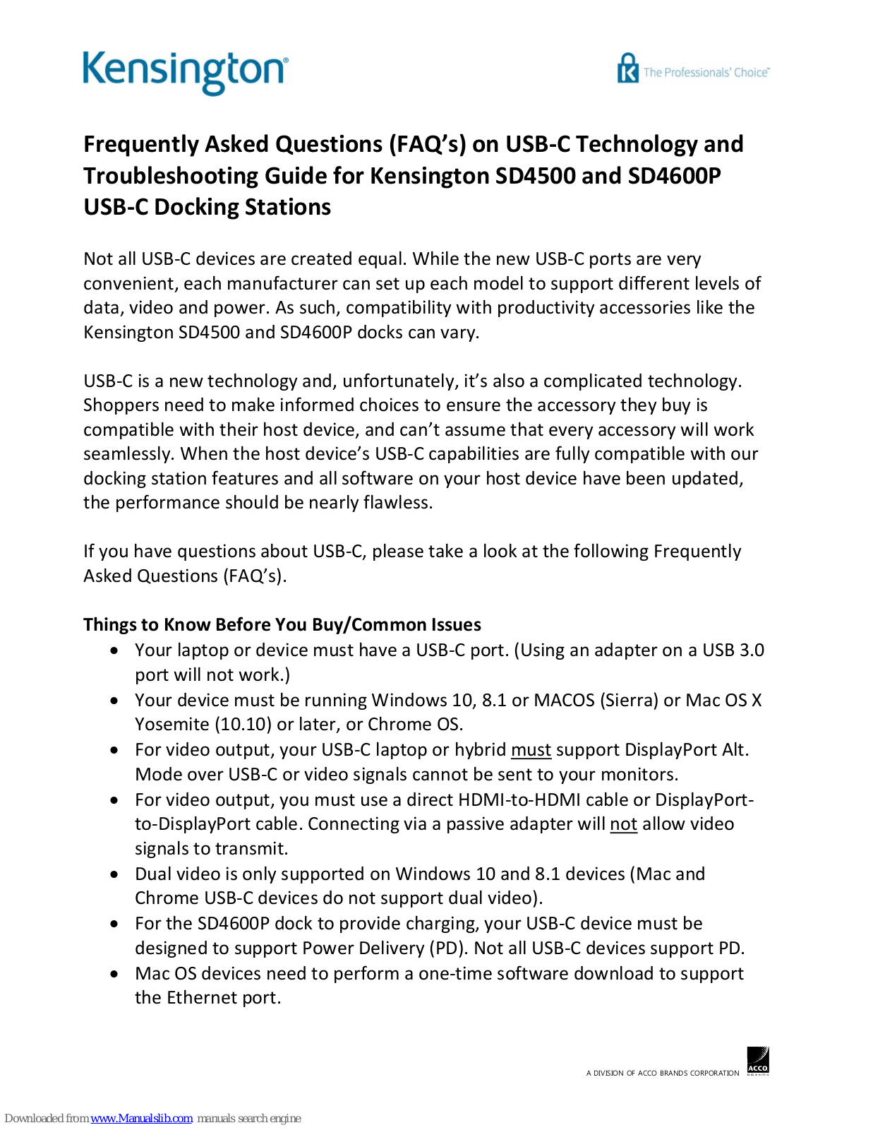 Kensington SD4500, SD4600 Faq