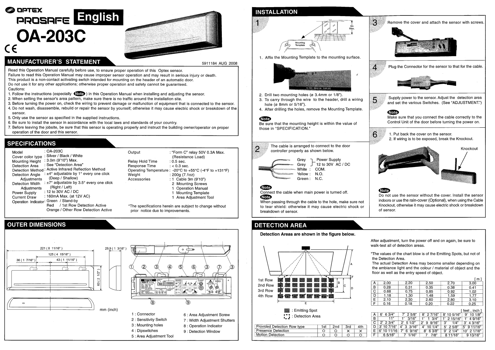 Optex OA-203CBL User Manual