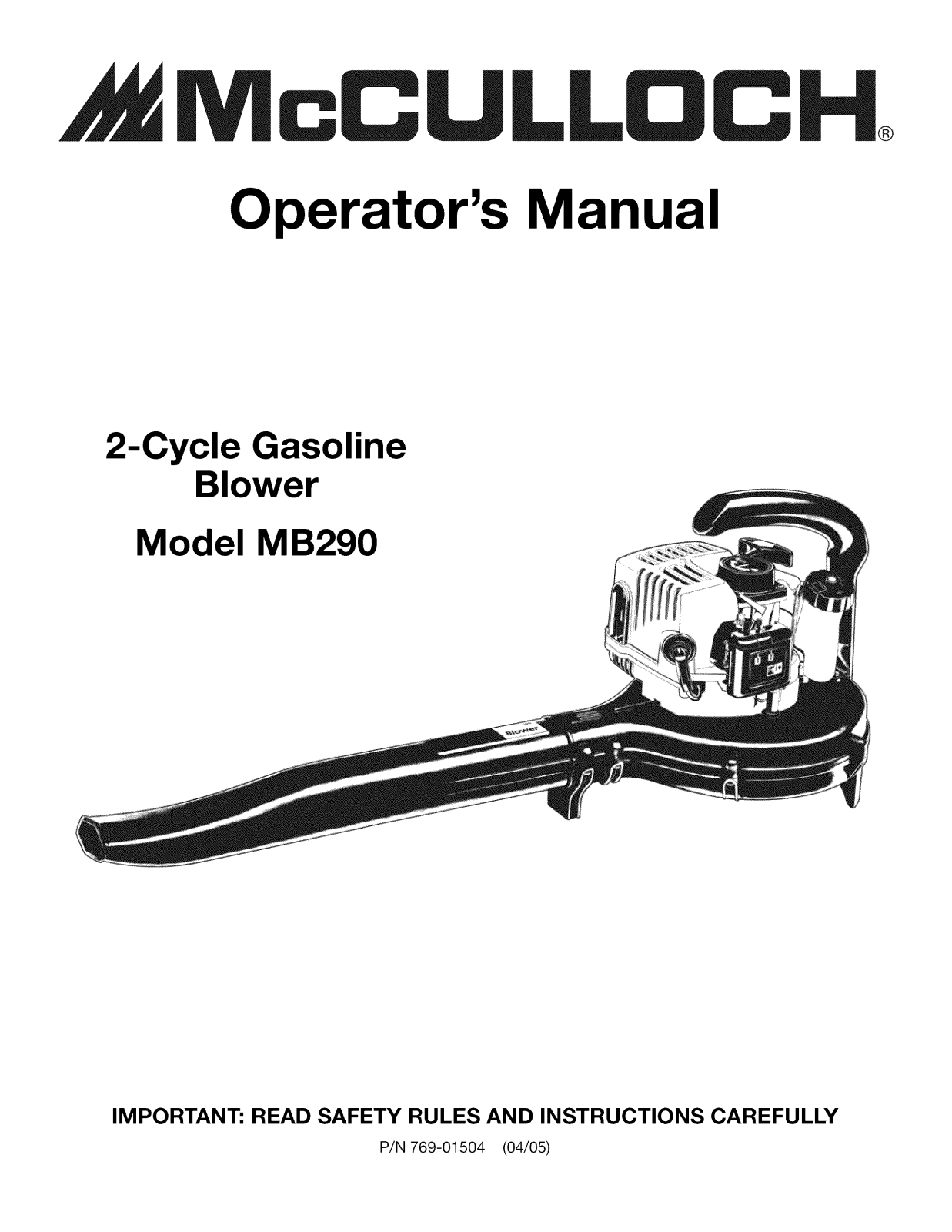 McCulloch 41AR290G977 Owner’s Manual