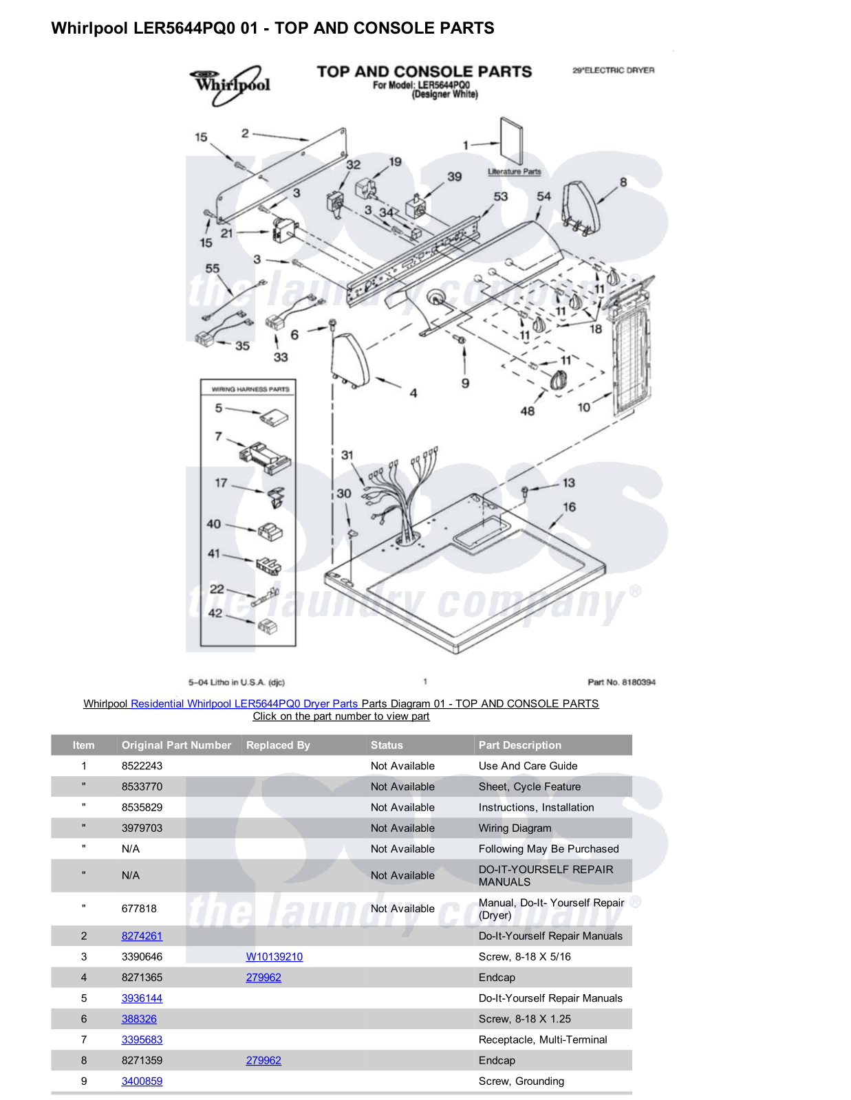 Whirlpool LER5644PQ0 Parts Diagram