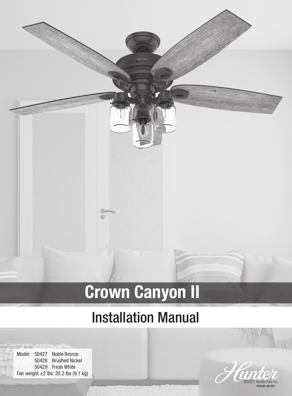 Hunter Fan Crown Canyon II, 50428, 50429 Installation Manual