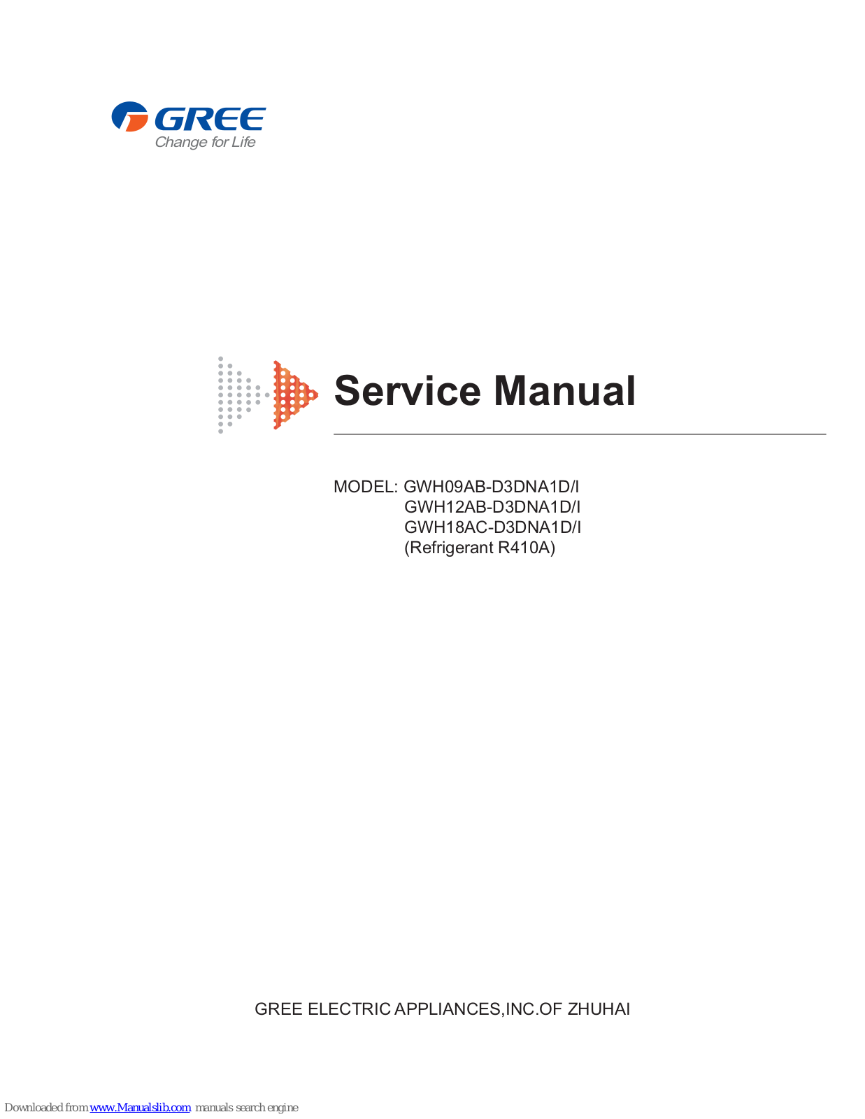 Gree GWH09AB-D3DNA1D/I, GWH12AB-D3DNA1D/I, GWH18AC-D3DNA1D/I Service Manual