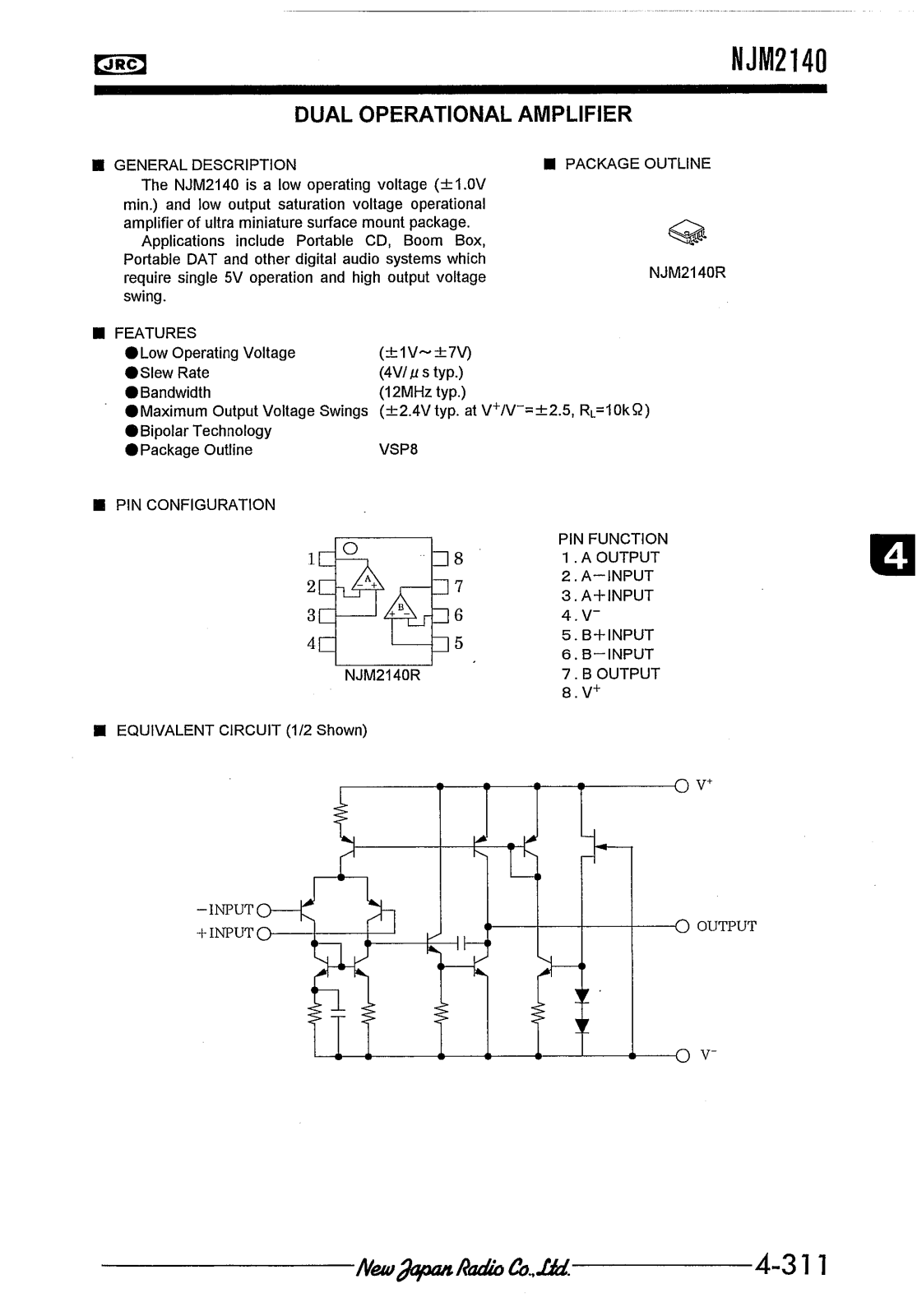 JRC NJM2140R Datasheet