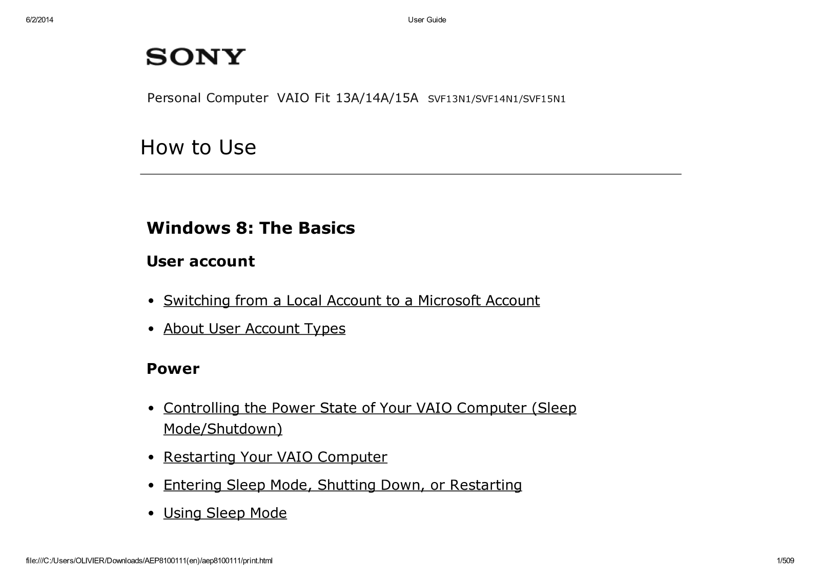 Sony svf13n1, svf14n1, svf15n1 User manual