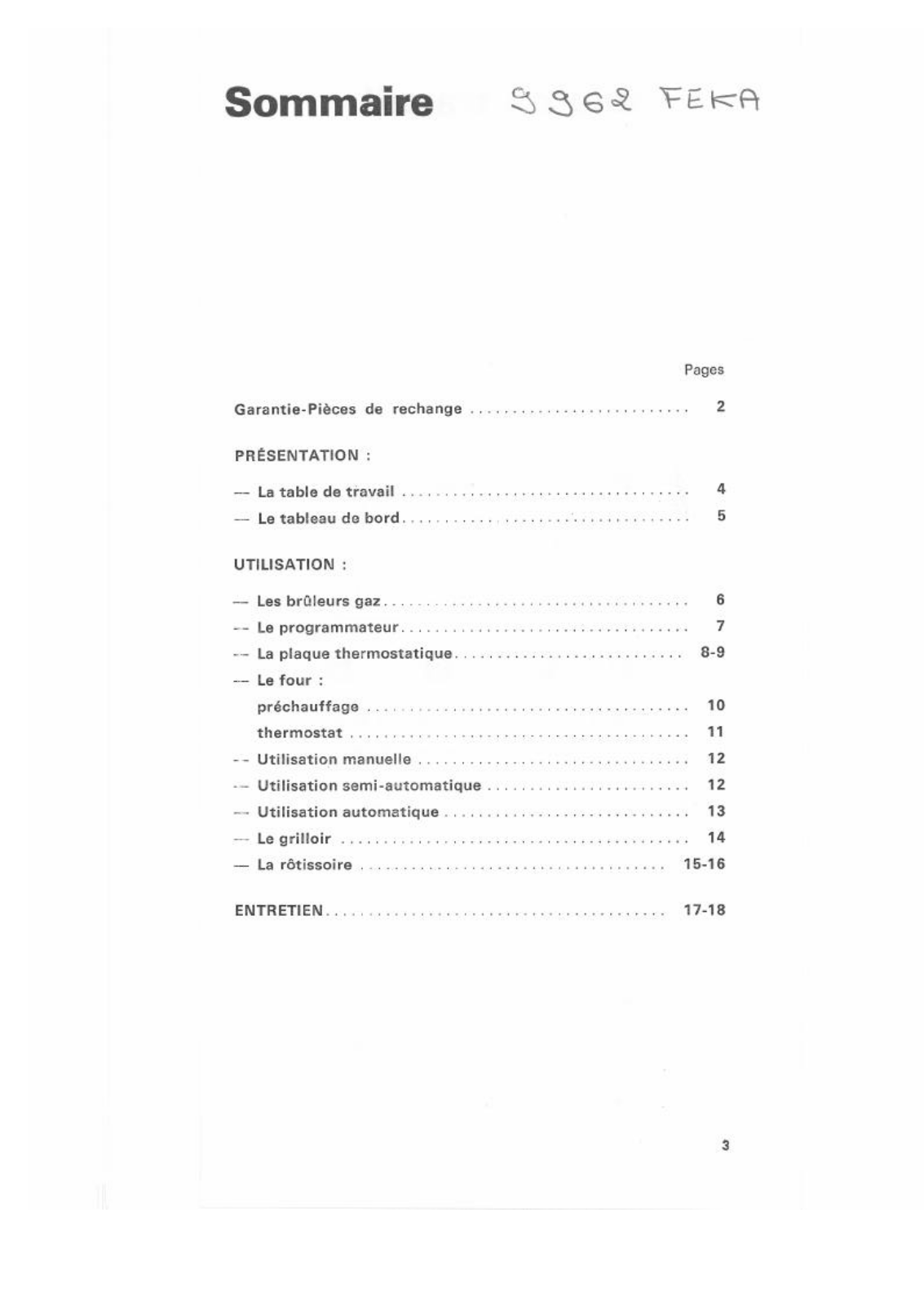 Rosieres 9962 FEKA User Manual