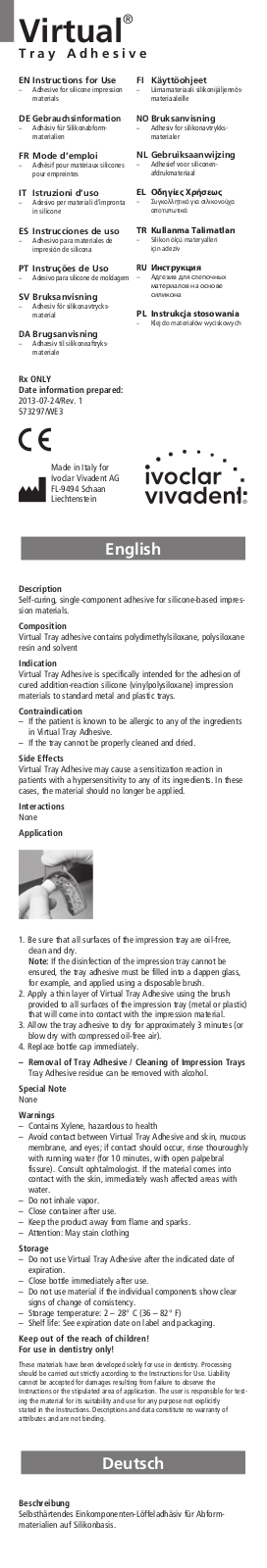 Ivoclar Vivadent Virtual Tray Adhesive User Manual