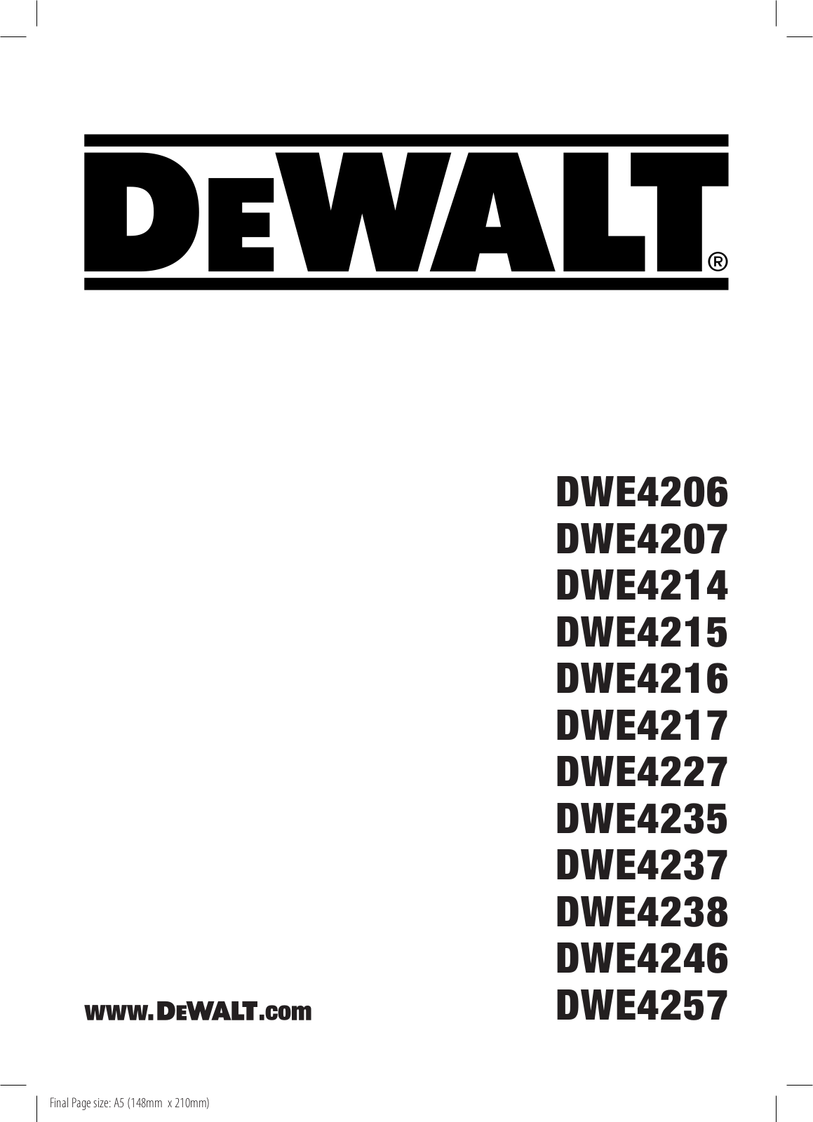 DeWalt DWE4237 Service Manual