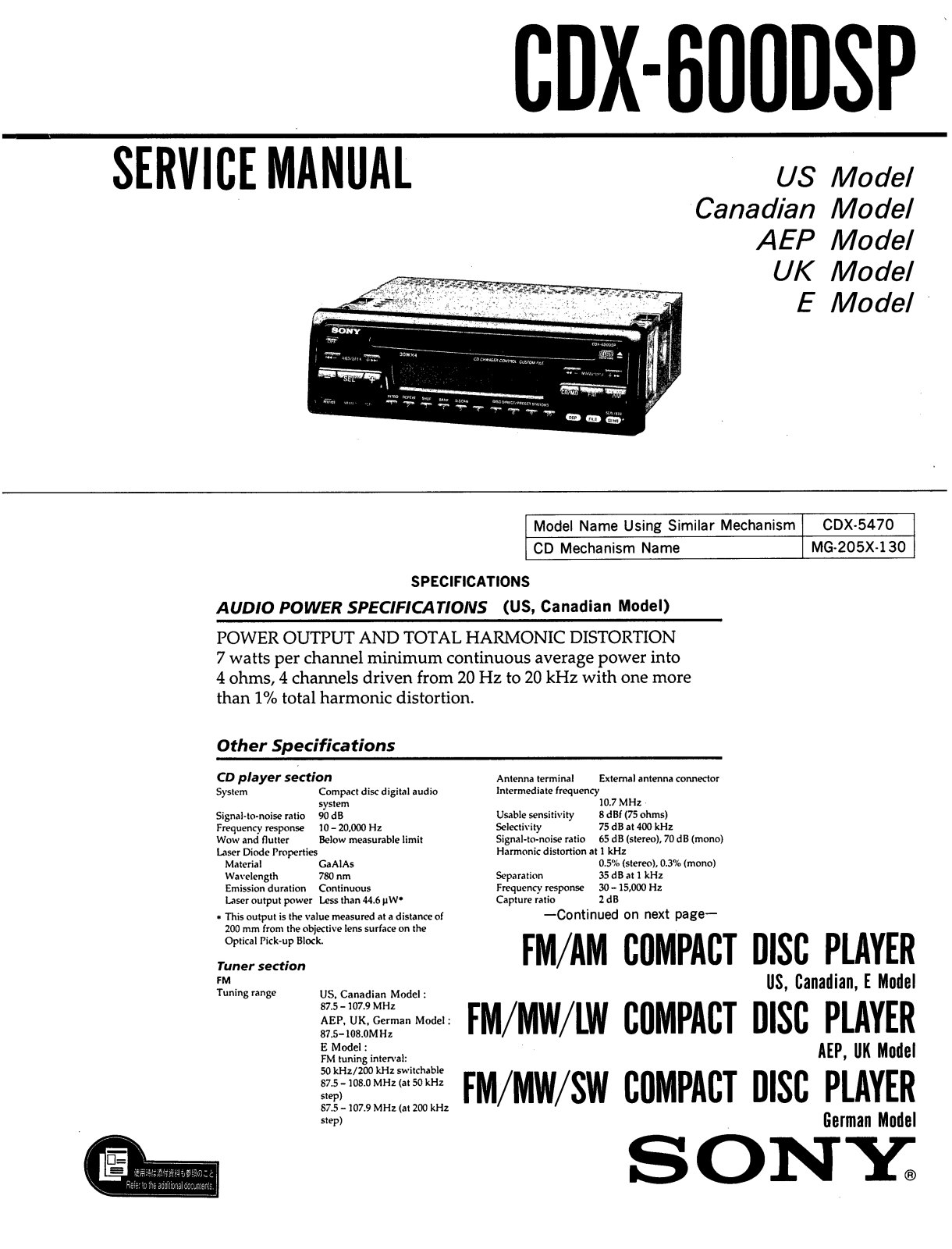 Sony CDX-600-DSP Service manual
