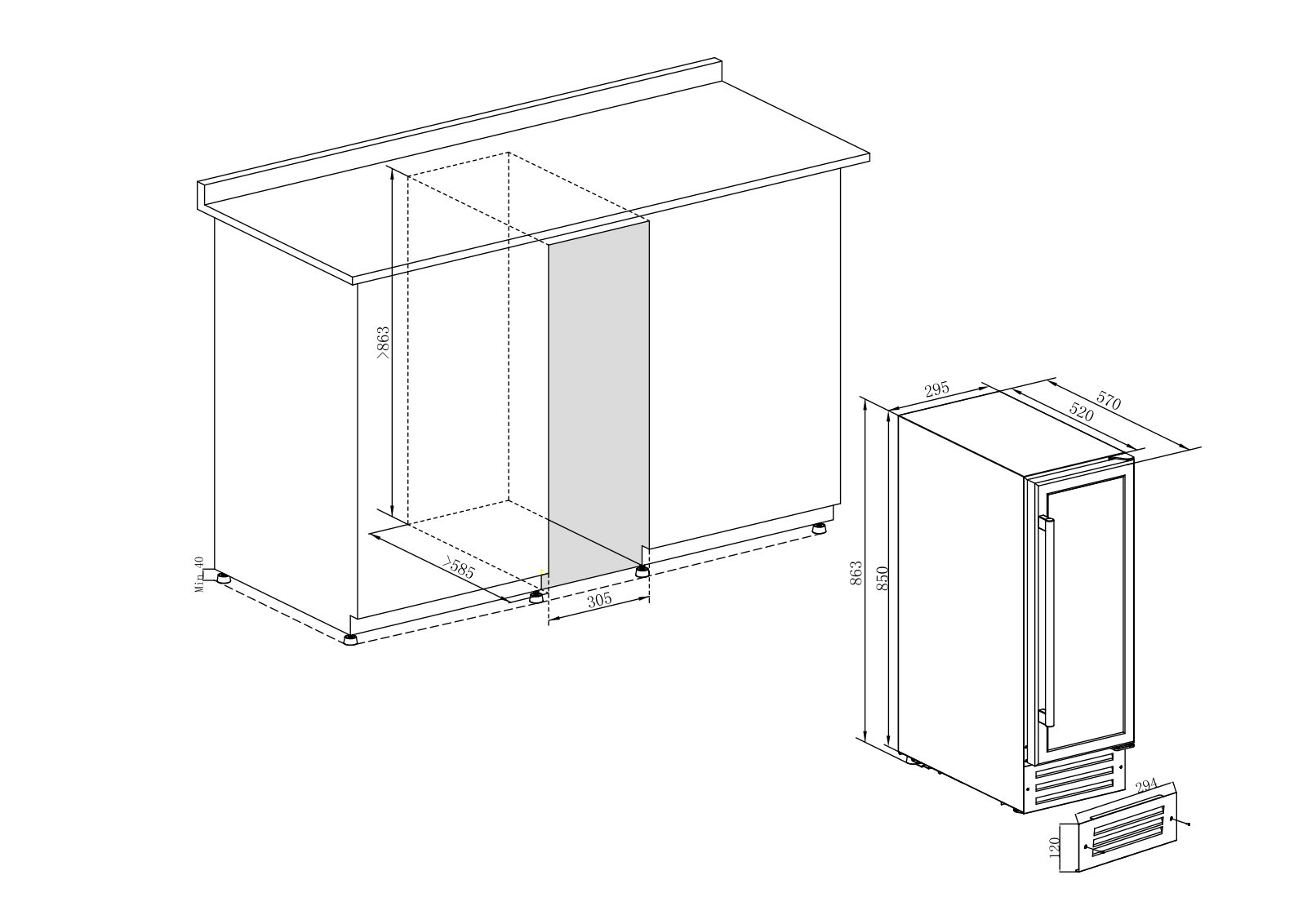 Temptech WPQ30SCB, WPQ30SCS Dimensions