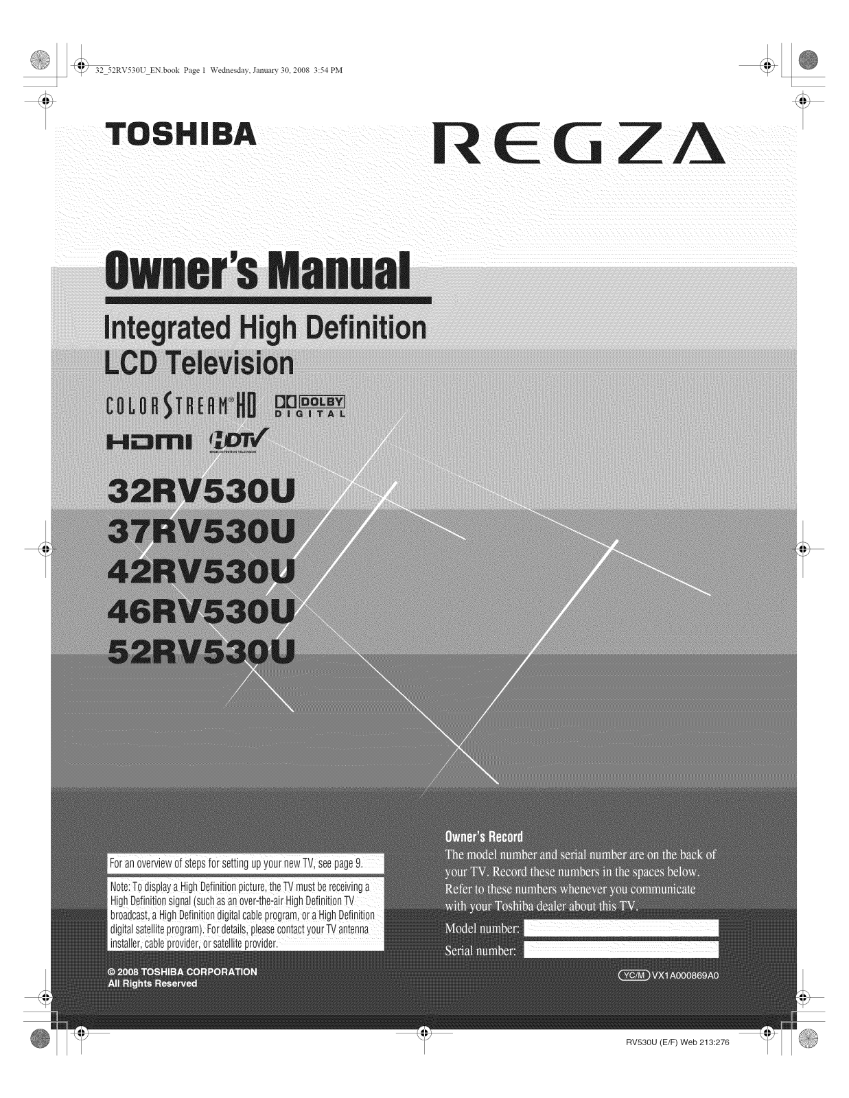 Toshiba REGZA 32RV530U User Manual