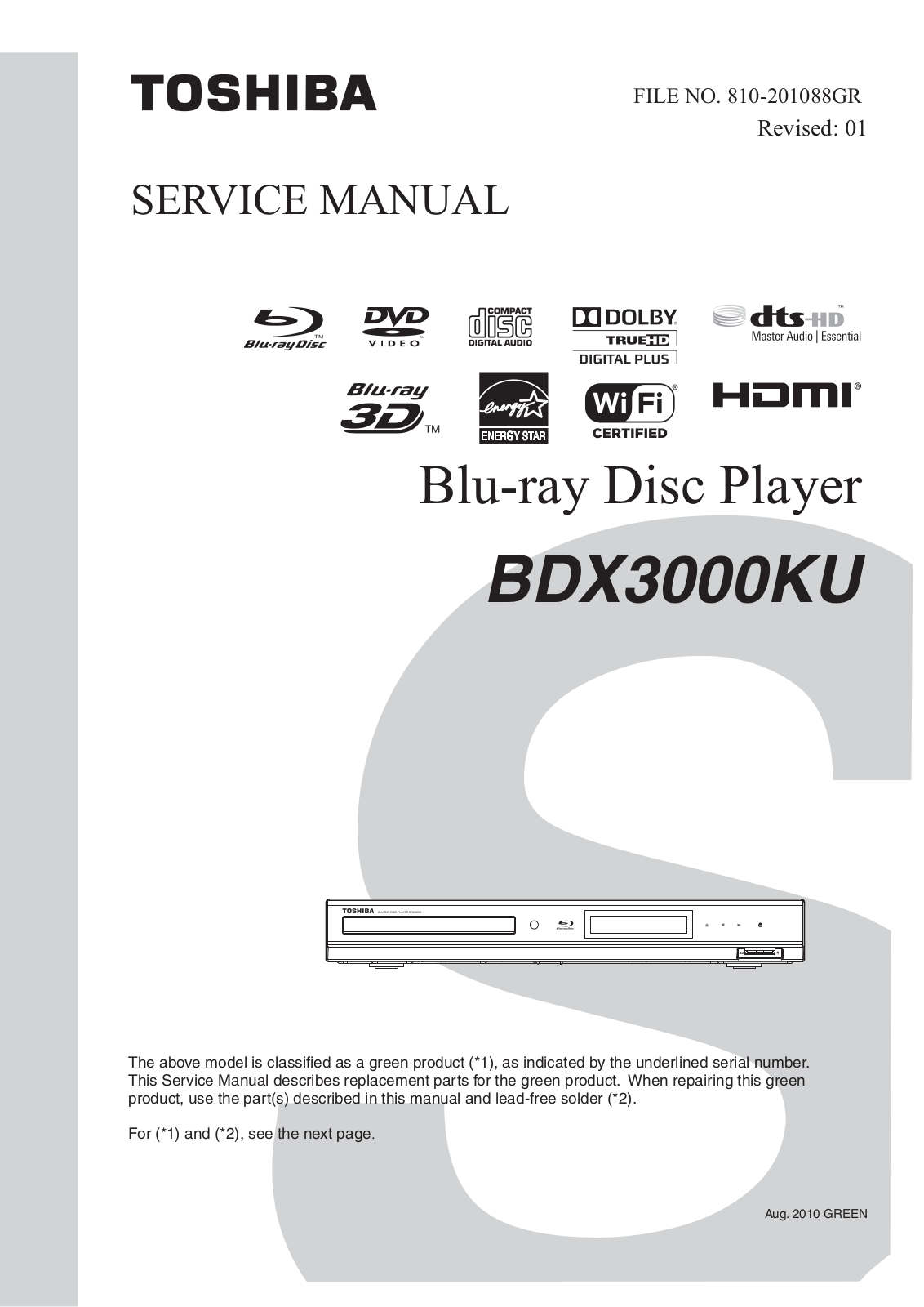 Toshiba BDX-3000-KU Service manual