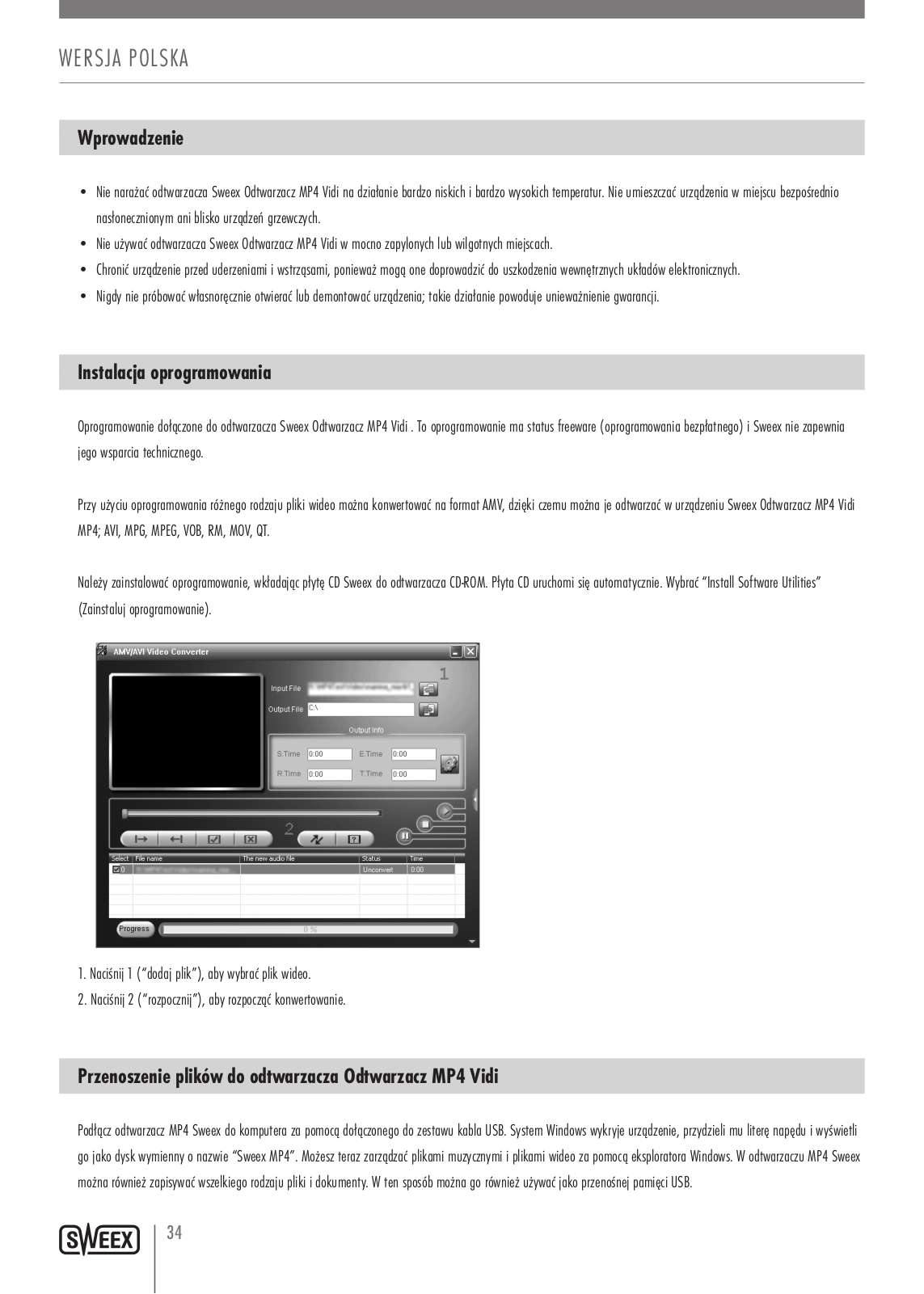 Sweex MP472 QUICK START GUIDE