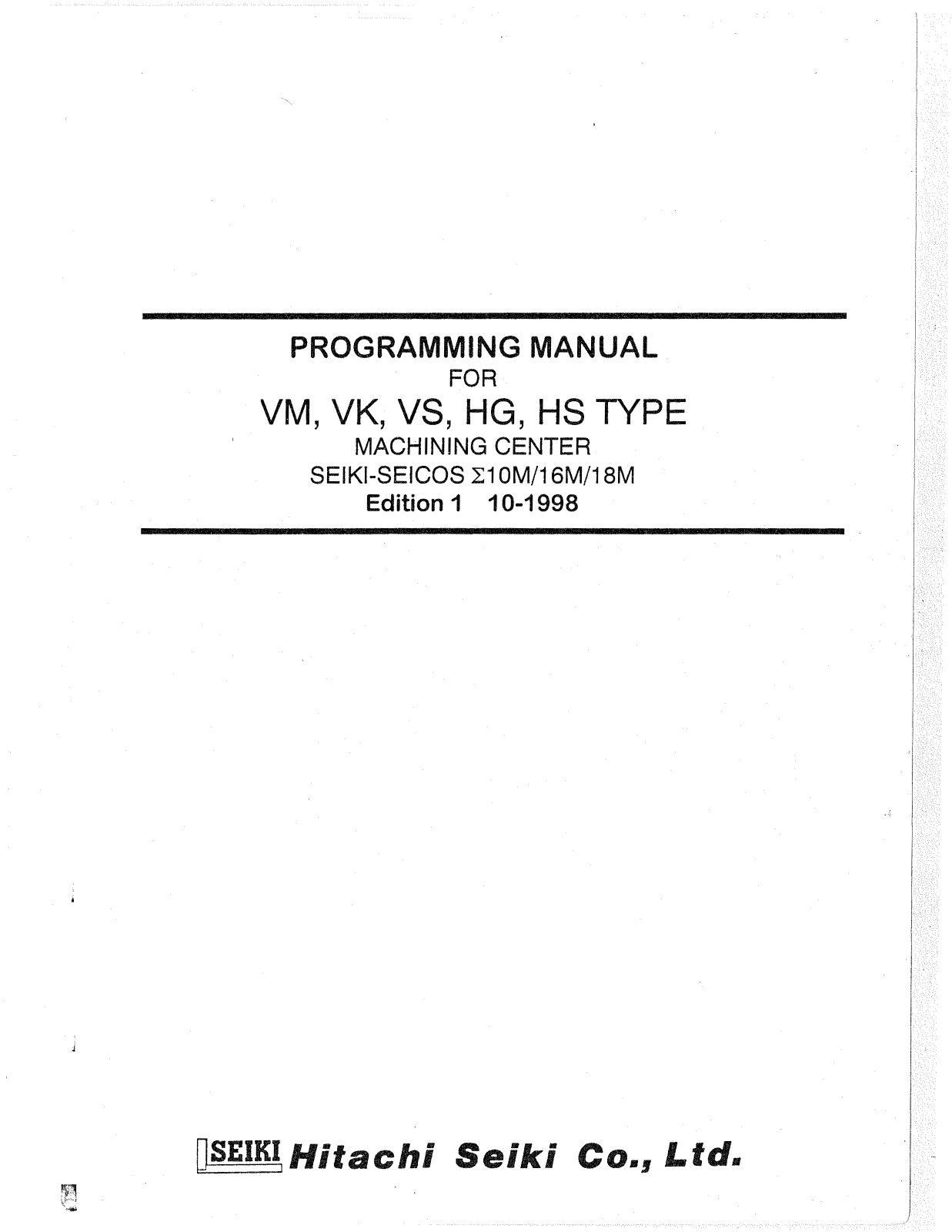 hitachi seiki VM, VK, VS, HG, HS Programming Manual - ManualMachine.com