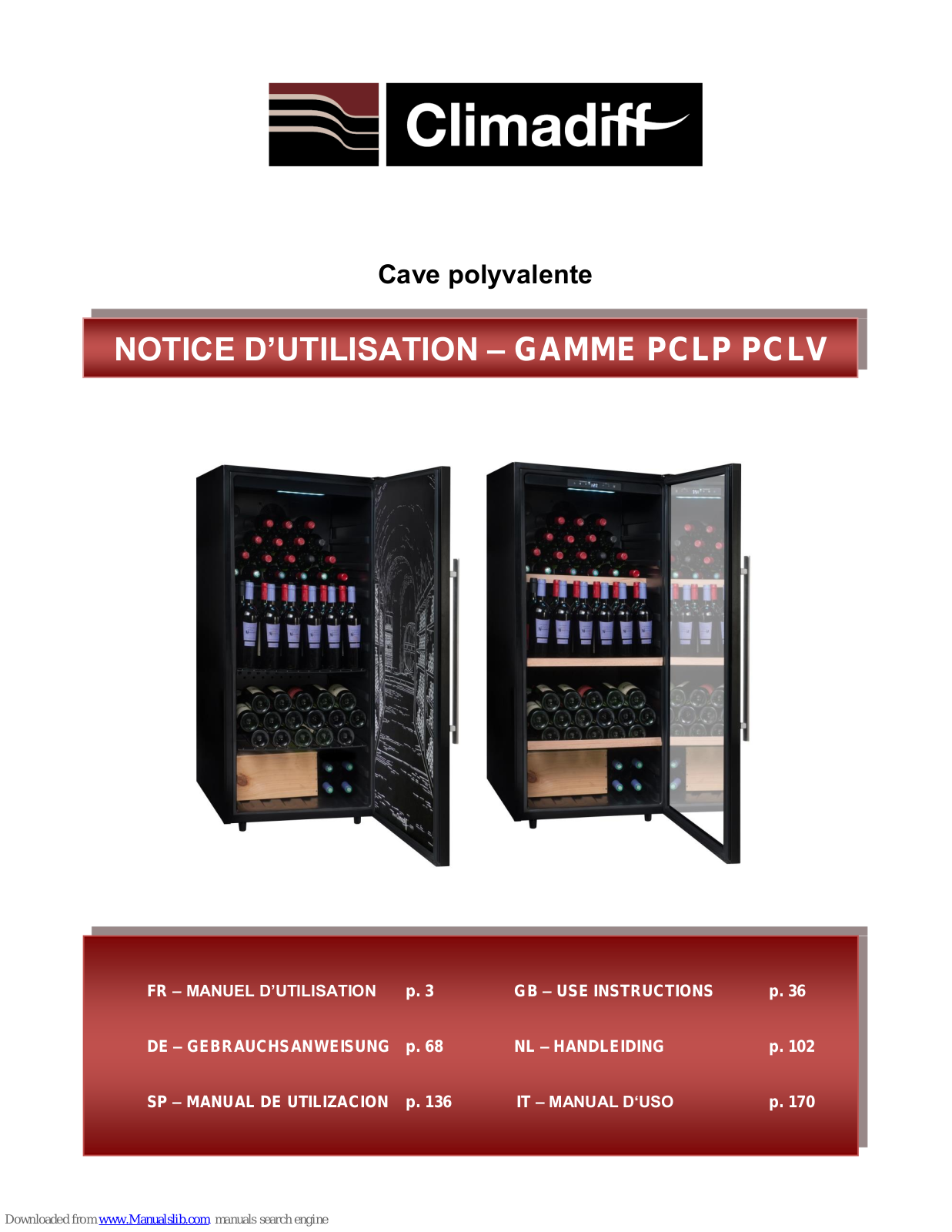 Climadiff PCLP Series, PCLV Series, PCLP160, PCLV160, PCLV205 User Instructions