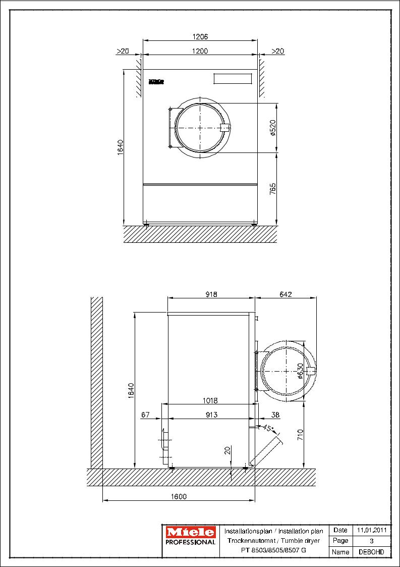 Miele PT 8503 G, PT 8505 G, PT 8507 G Installation diagram