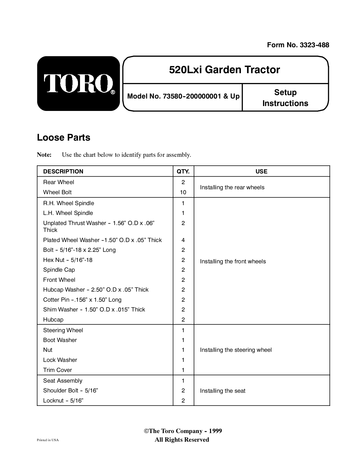 Toro 73580 Setup Instructions