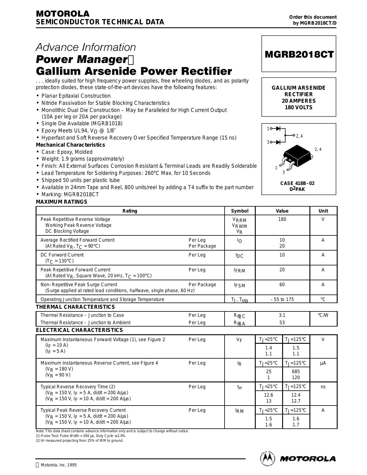 Motorola MGRB2018CT Datasheet