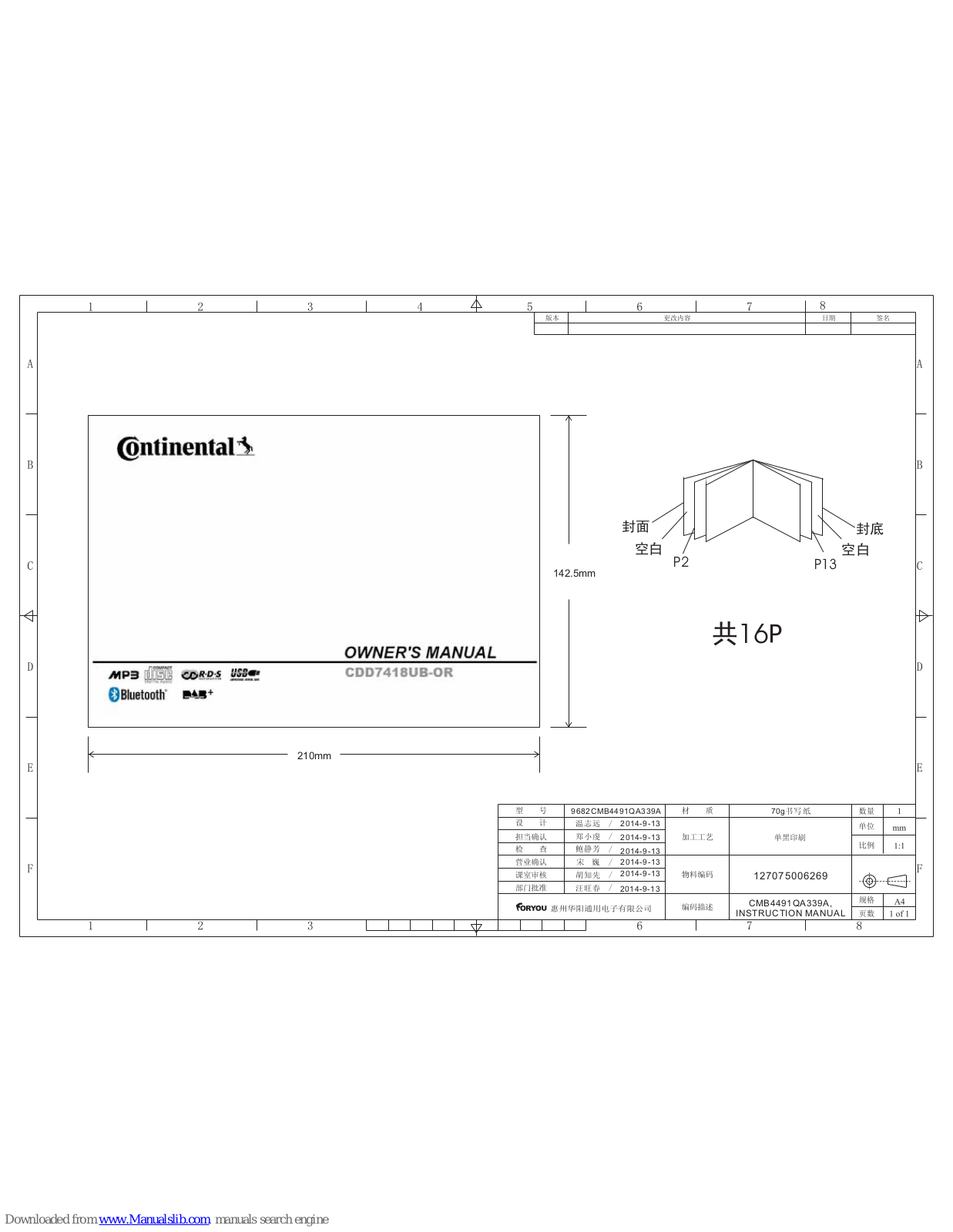 Continental Refrigerator CDD7418UB-OR Owner's Manual