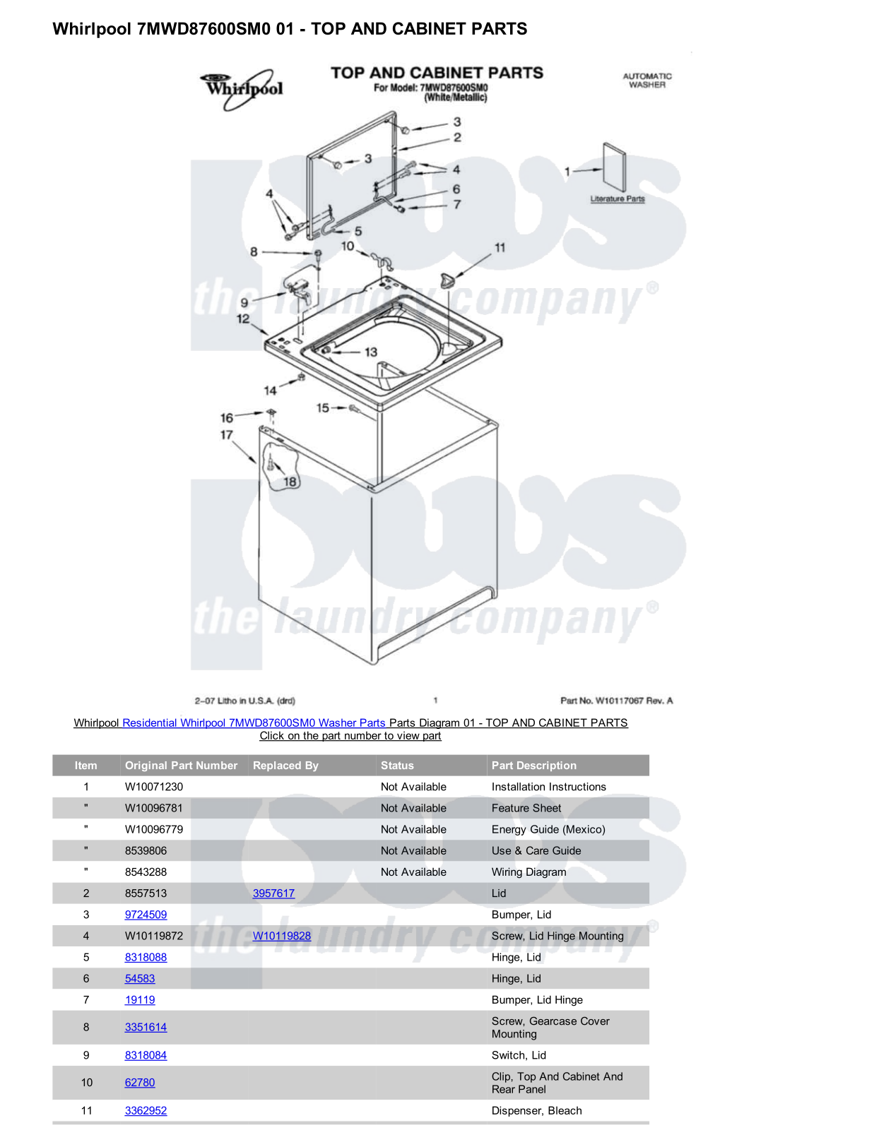 Whirlpool 7MWD87600SM0 Parts Diagram