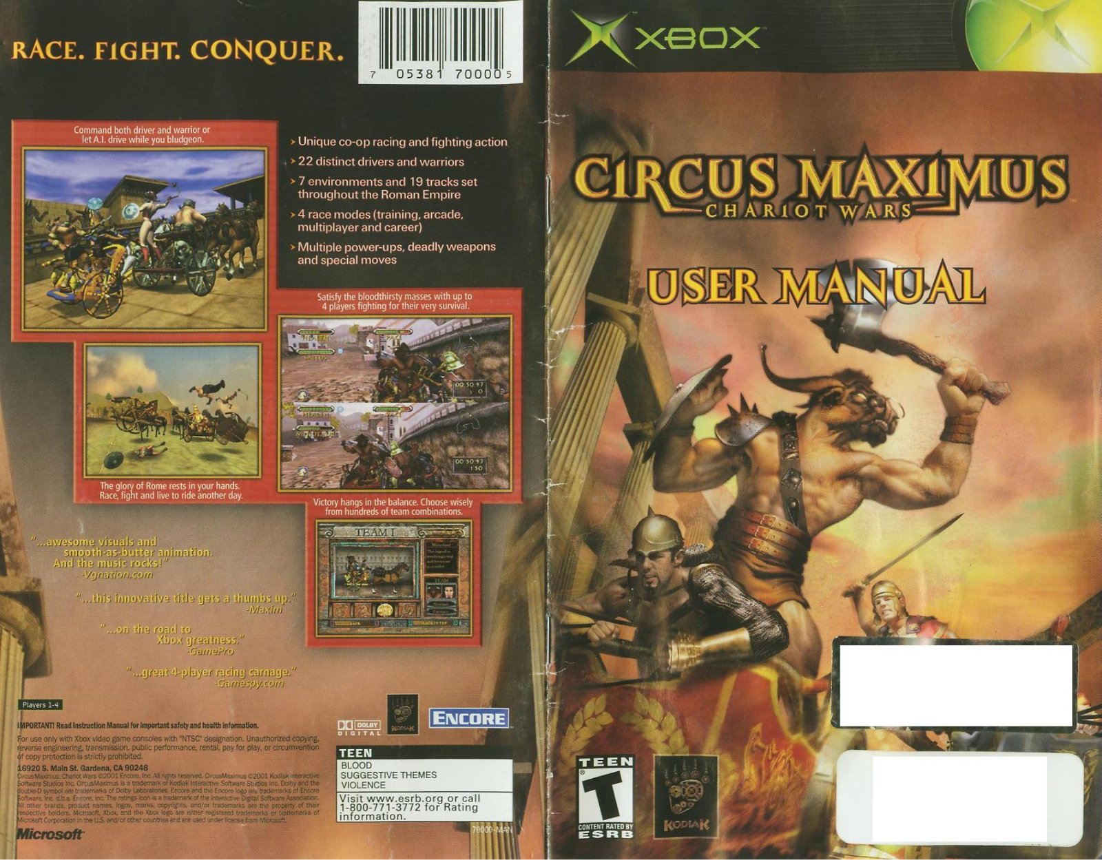 Games Microsoft XBOX CIRCUS MAXIMUS-CHARIOT WARS User Manual