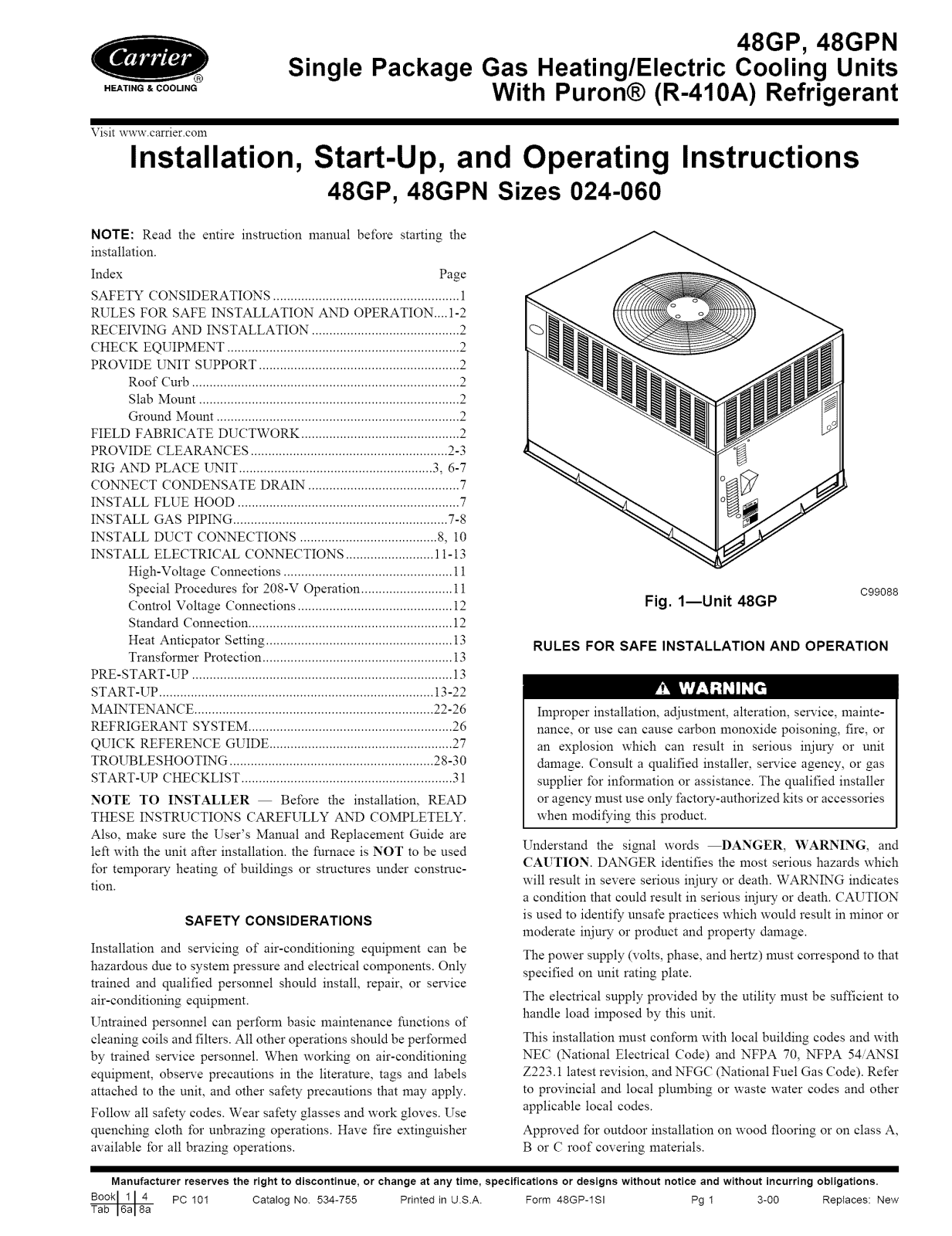 Carrier 48GP060130300, 48GP060115300, 48GP060090310, 48GP060090300, 48GP048130300 Installation Guide - ManualMachine.com