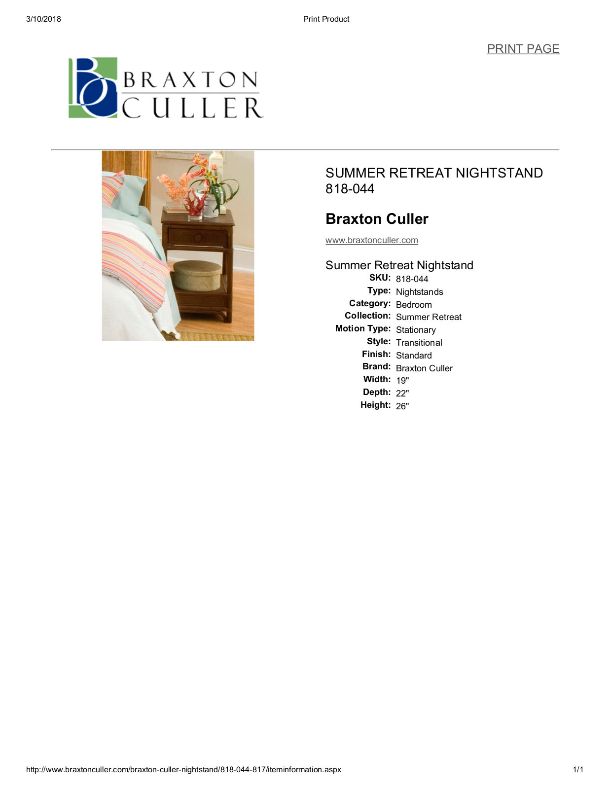 Braxton Culler BXCL1785 Specifications - ManualMachine.com