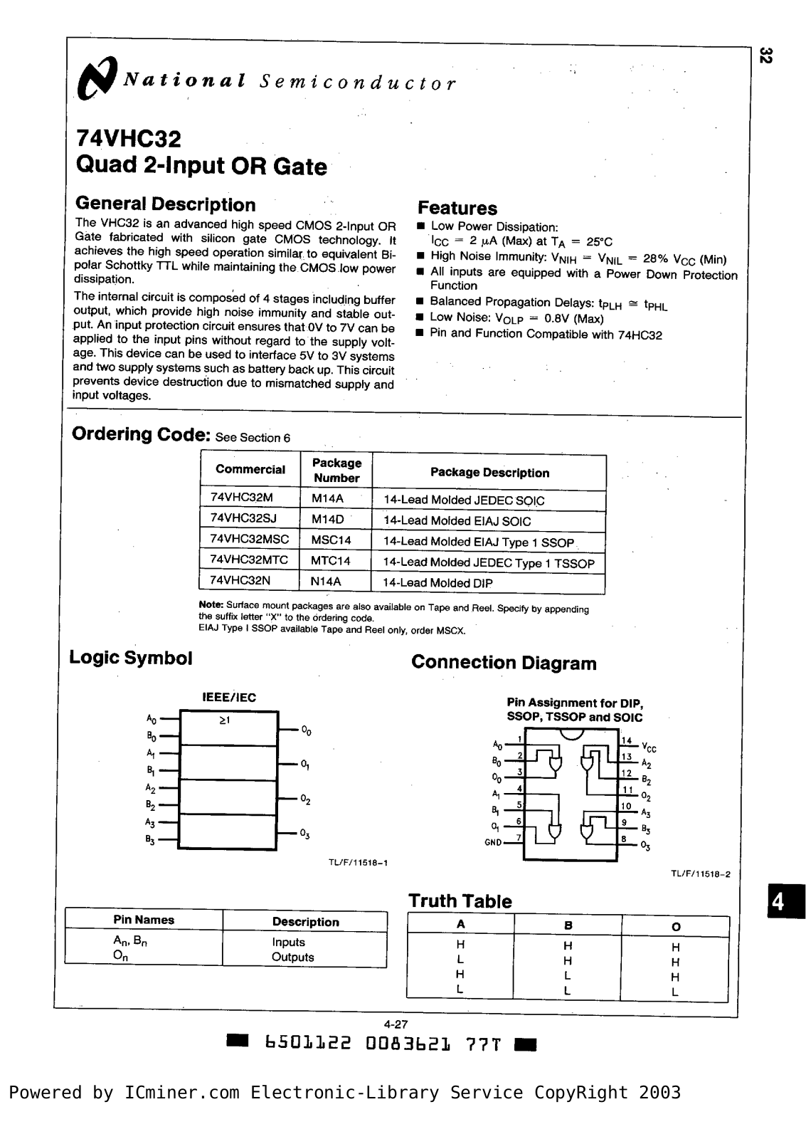 National Semiconductor 74VHC32 Technical data