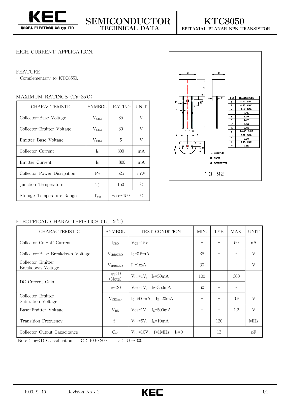 KEC KTC8050 Datasheet