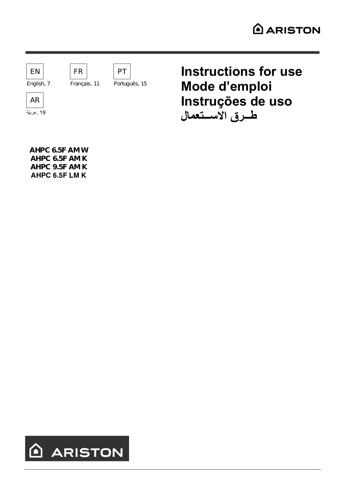 ARISTON AHPC 6.5F LM K User Manual