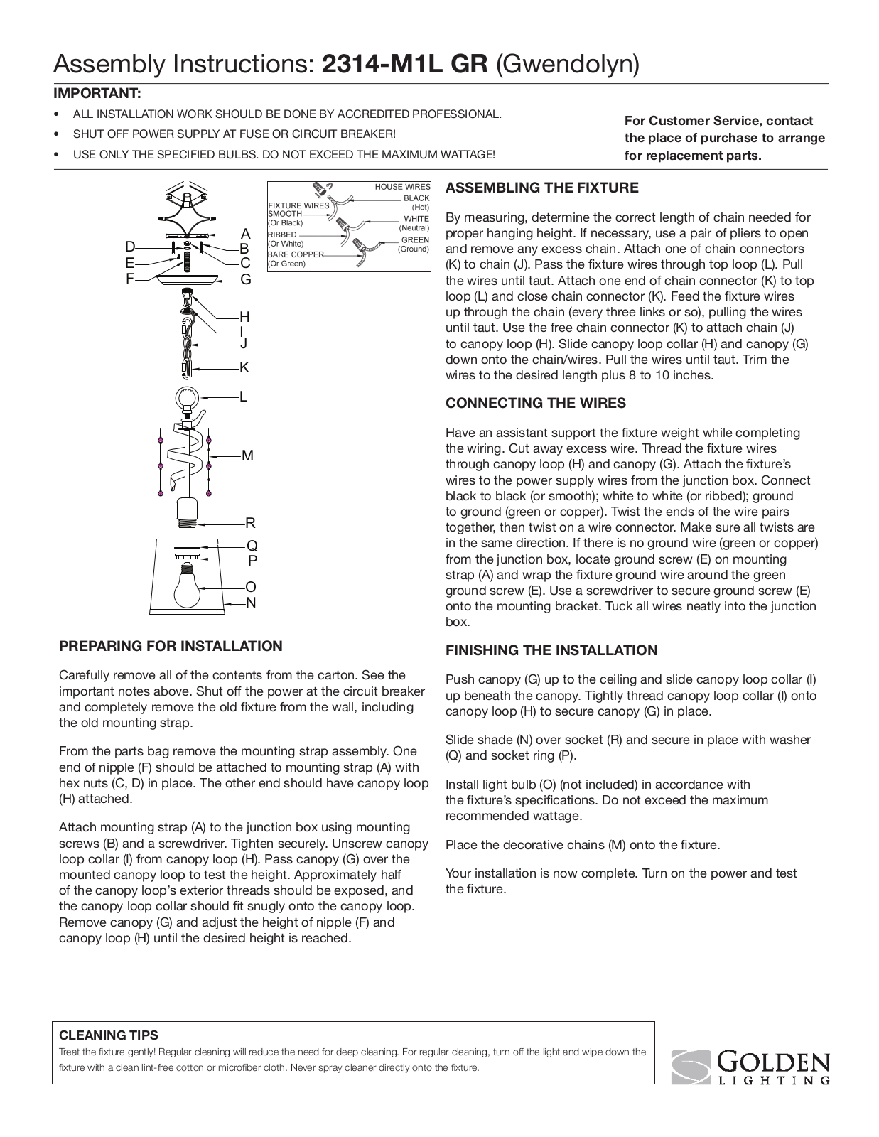 Golden Lighting 2314-M1L GR User Manual