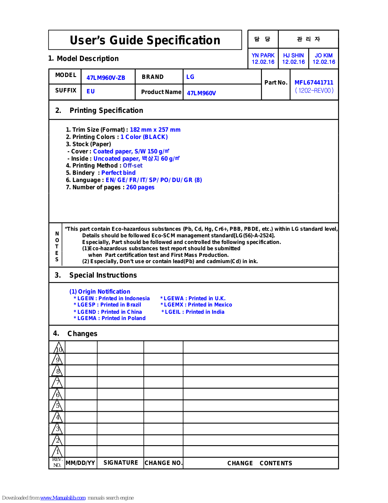 LG 47LM960W-ZB, 42LM860W-ZB, 55LM960V-ZB, 42LM860V-ZB, 47LM860V-ZB Owner's Manual