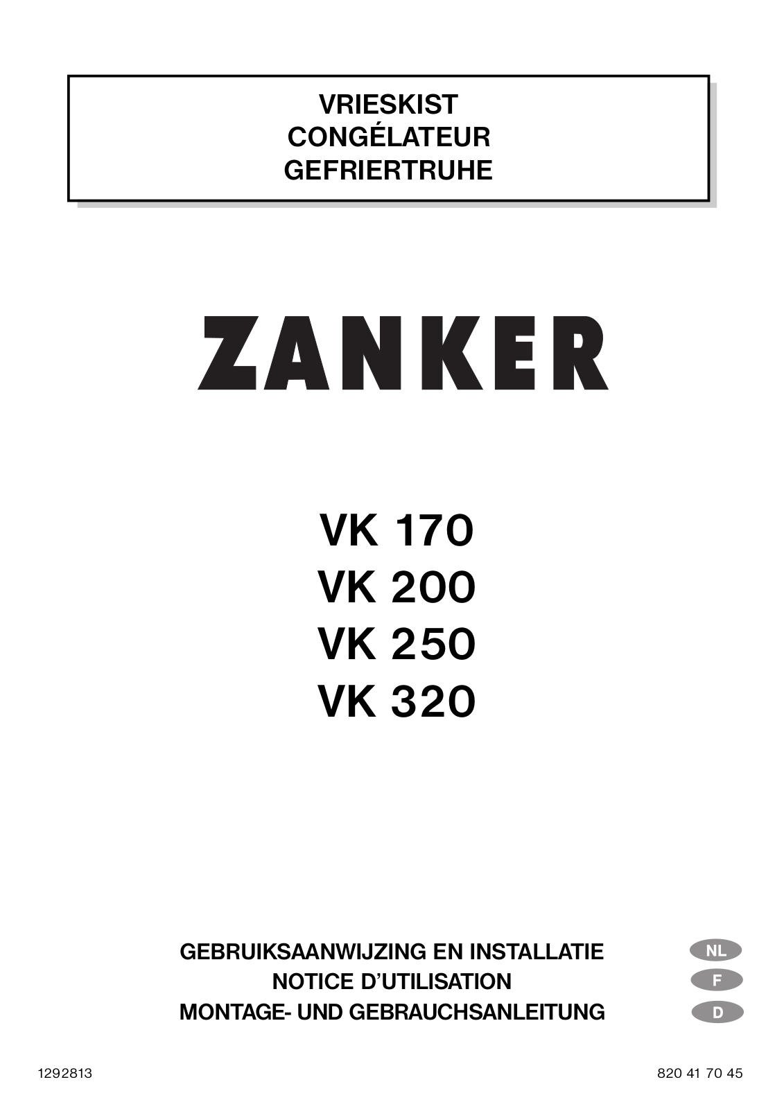 Zanker VK170, VK250, VK200, VK320 INSTRUCTION BOOK