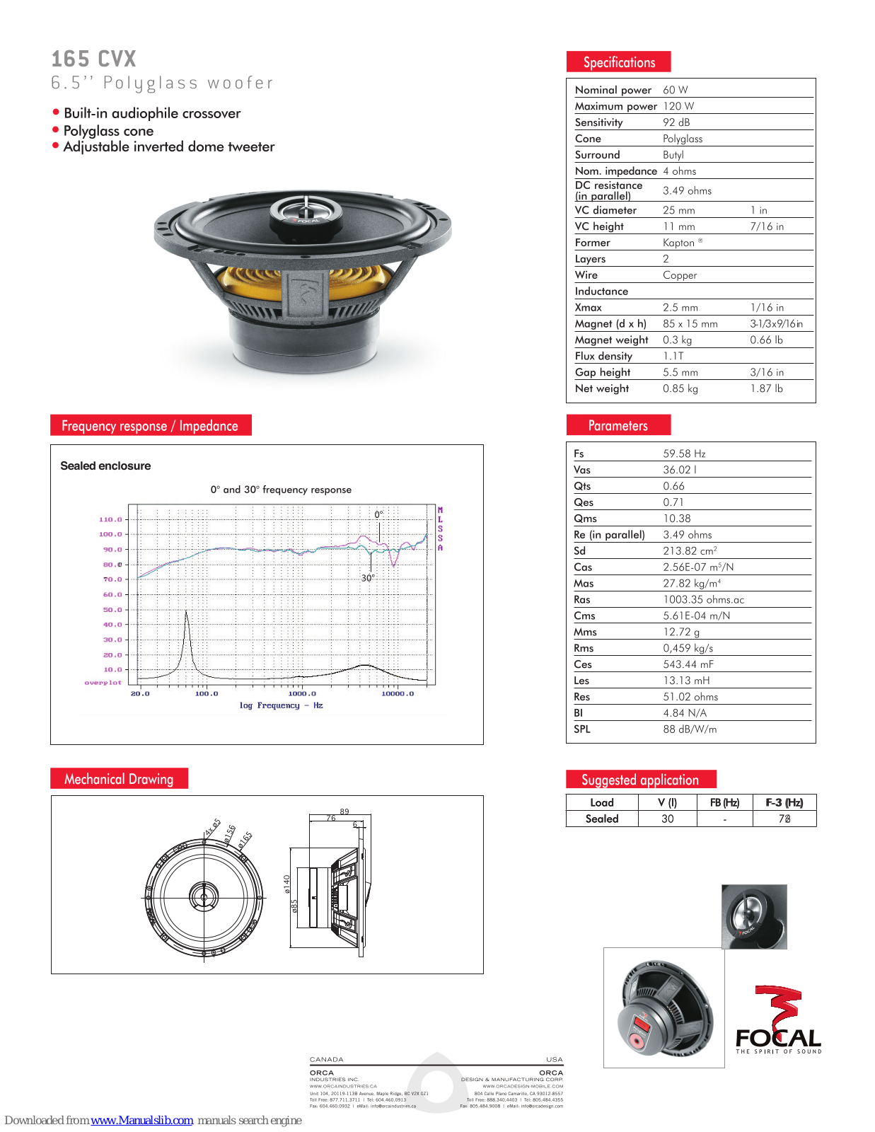 Focal Polyglass 165 CVX Specification Sheet - ManualMachine.com