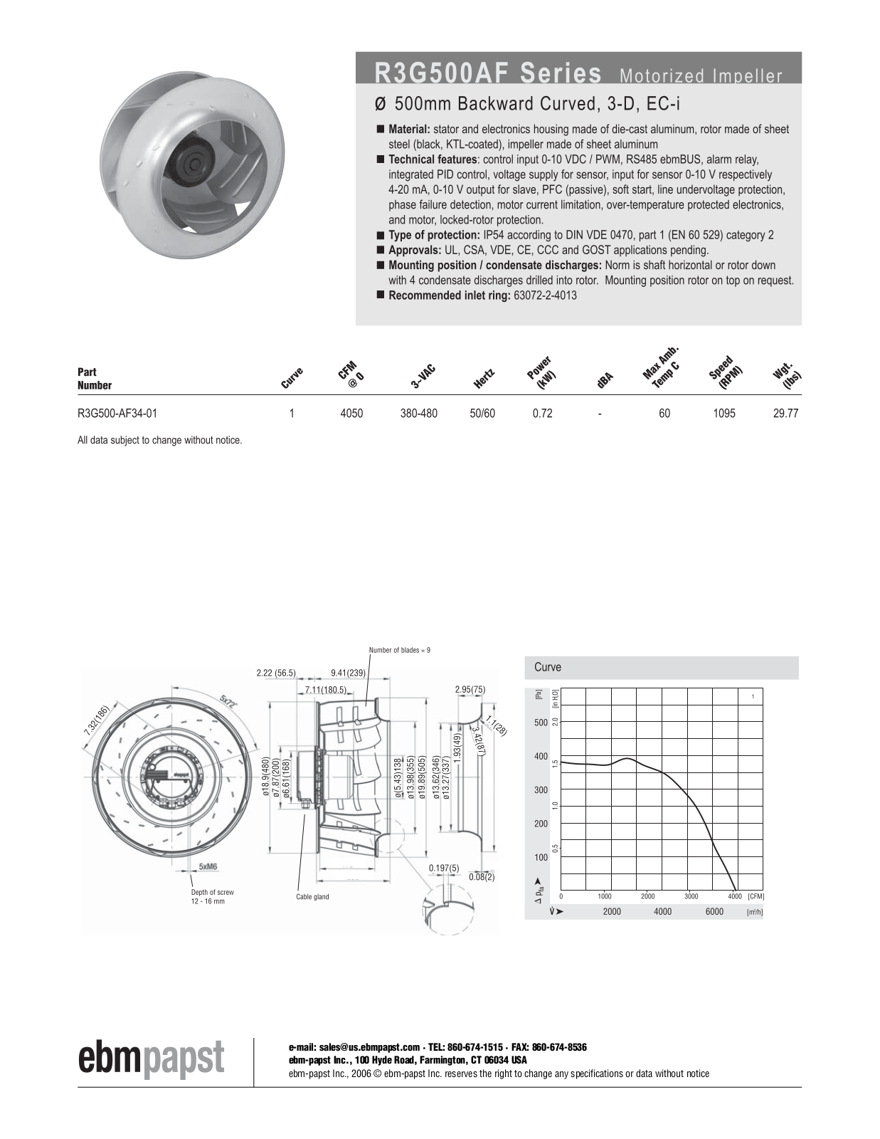 ebm-papst Motorized Impeller Series R3G500AF Catalog Page