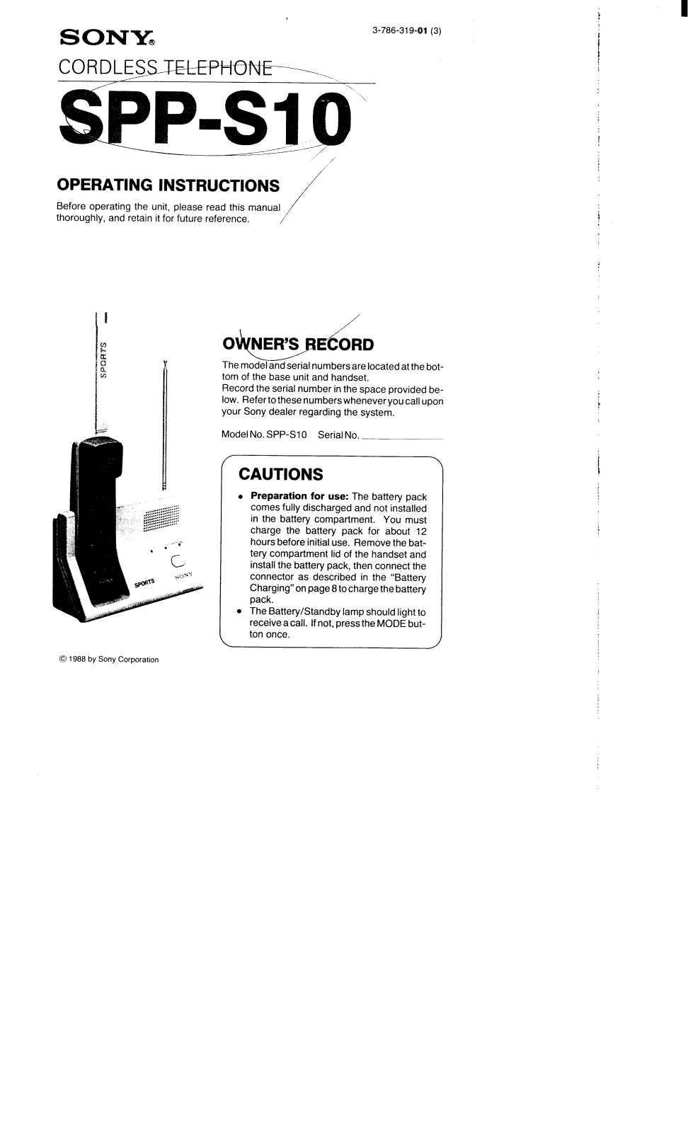 Sony SPP-S10 User Manual