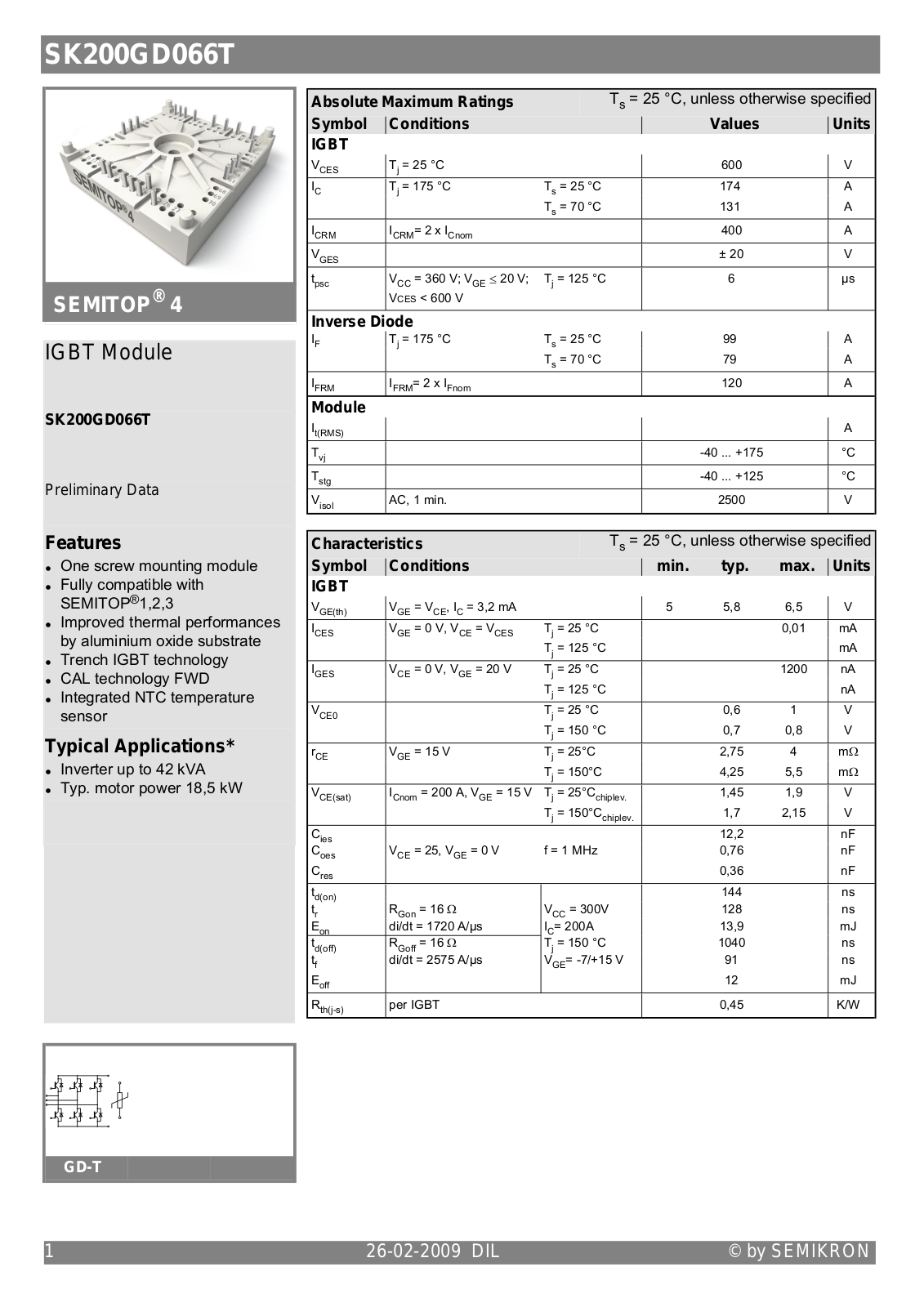 Semikron SK200GD066T Data Sheet