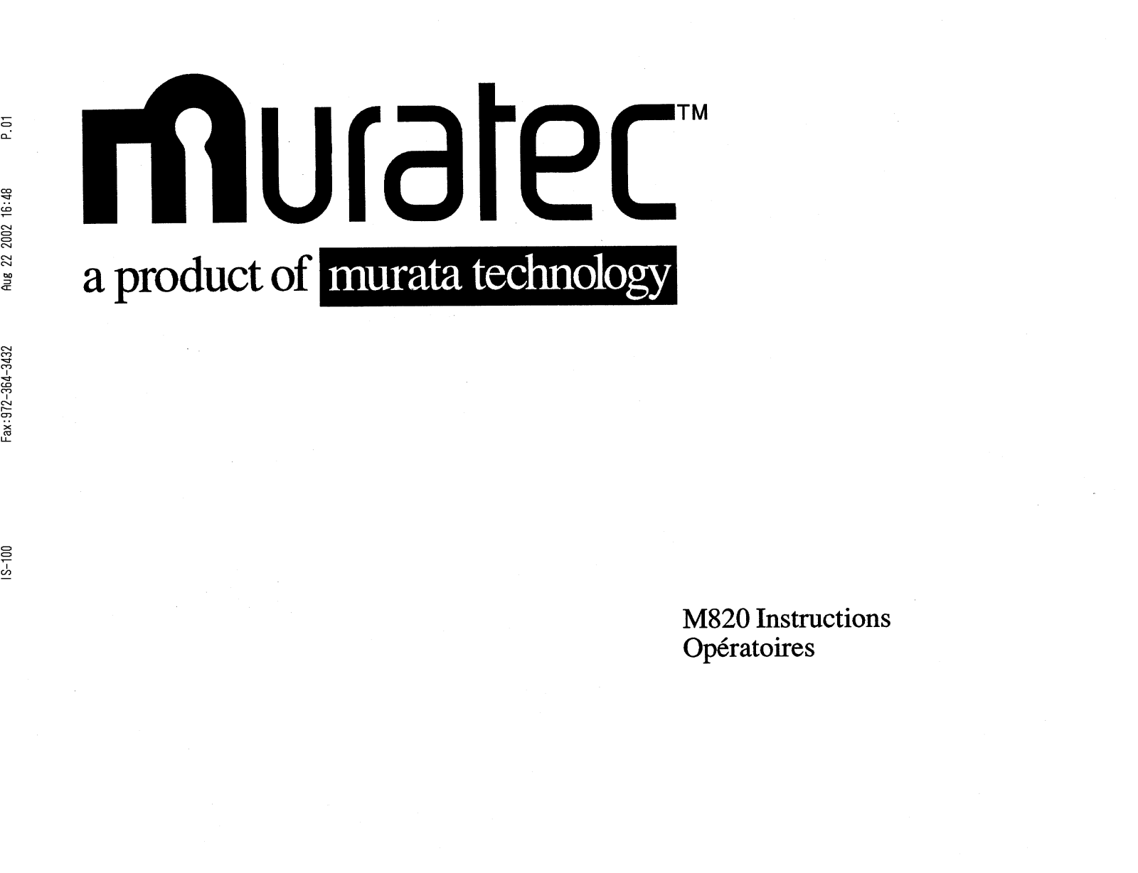 Muratec M-820 User's Manual