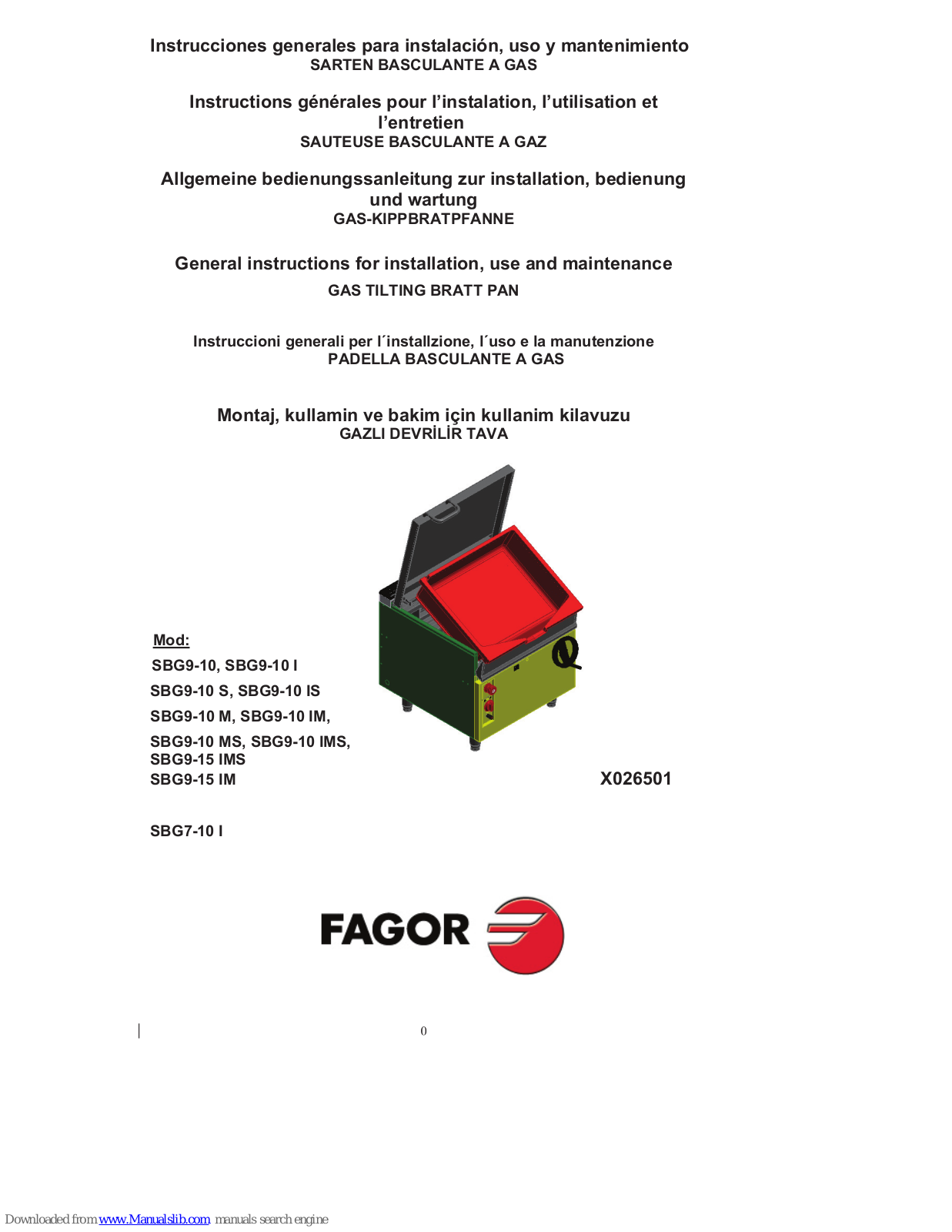 Fagor SBG9-10, SBG9-10 I, SBG9-10 IS, SBG9-10 IM, SBG9-10 M General Instruction For Installation Use And Maintenance