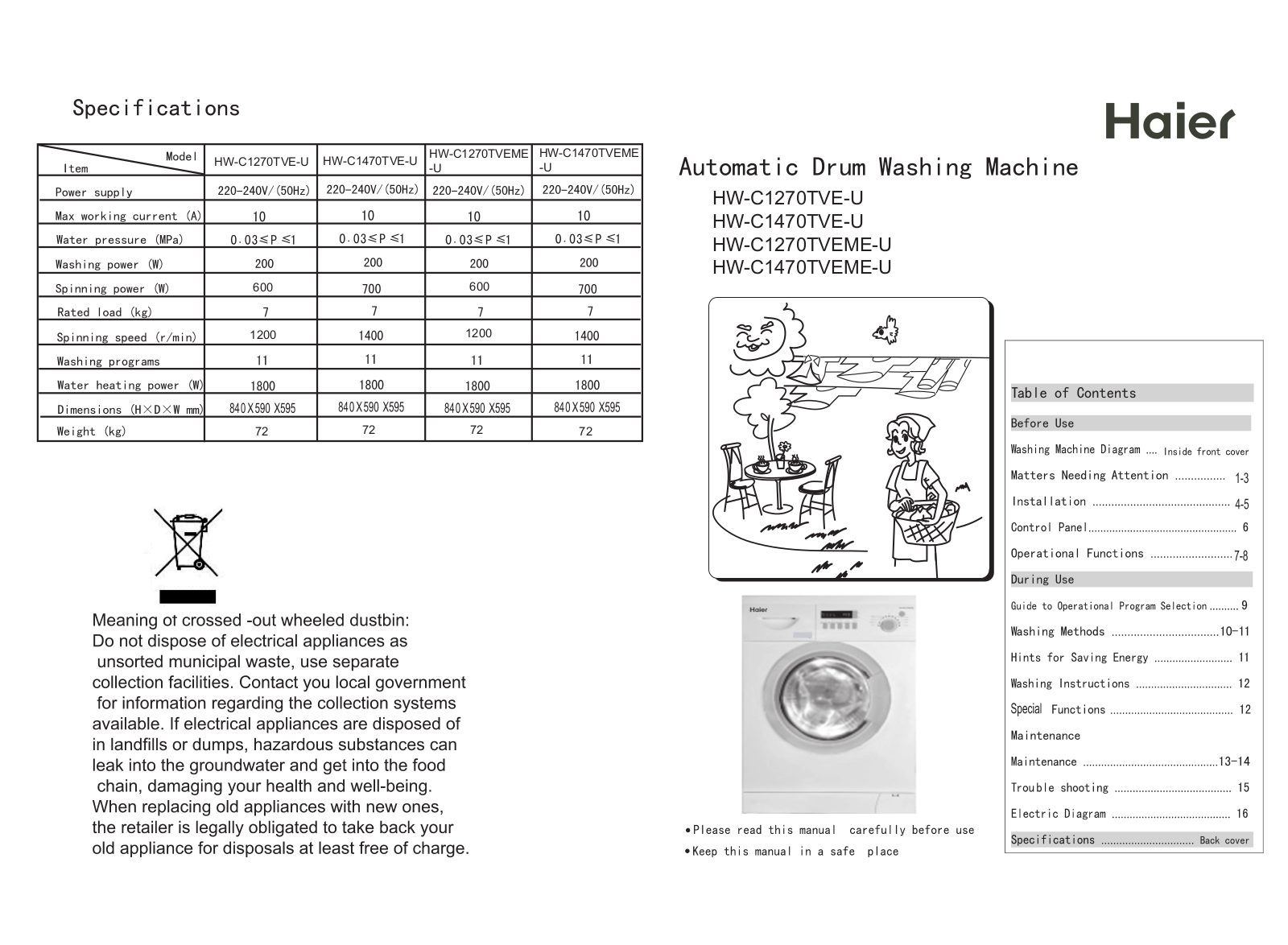 Haier HW-C1470TVEME-U, HW-C1270TVE-U, HW-C1270TVEME-U, HW-C1470TVE-U User Manual