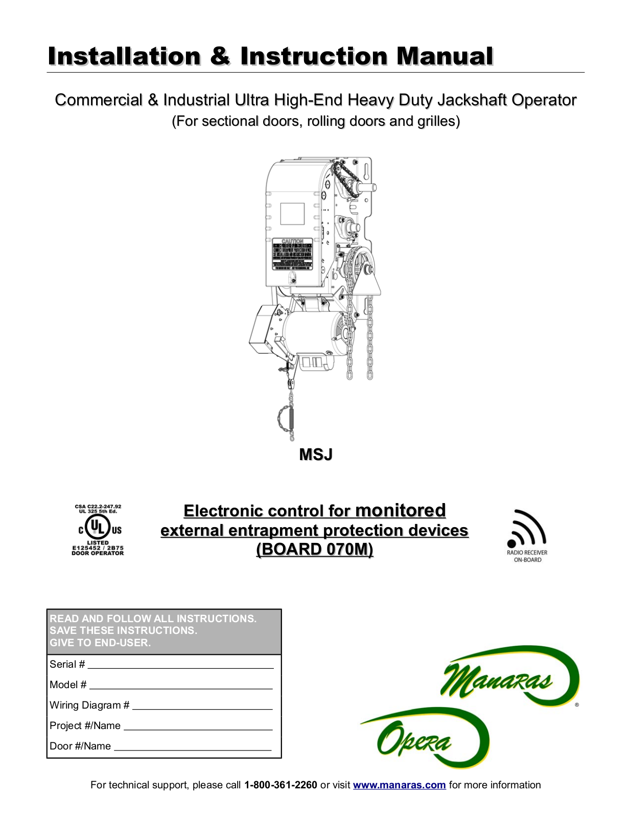 Manaras MSJ, BOARD 070M Instructions Manual