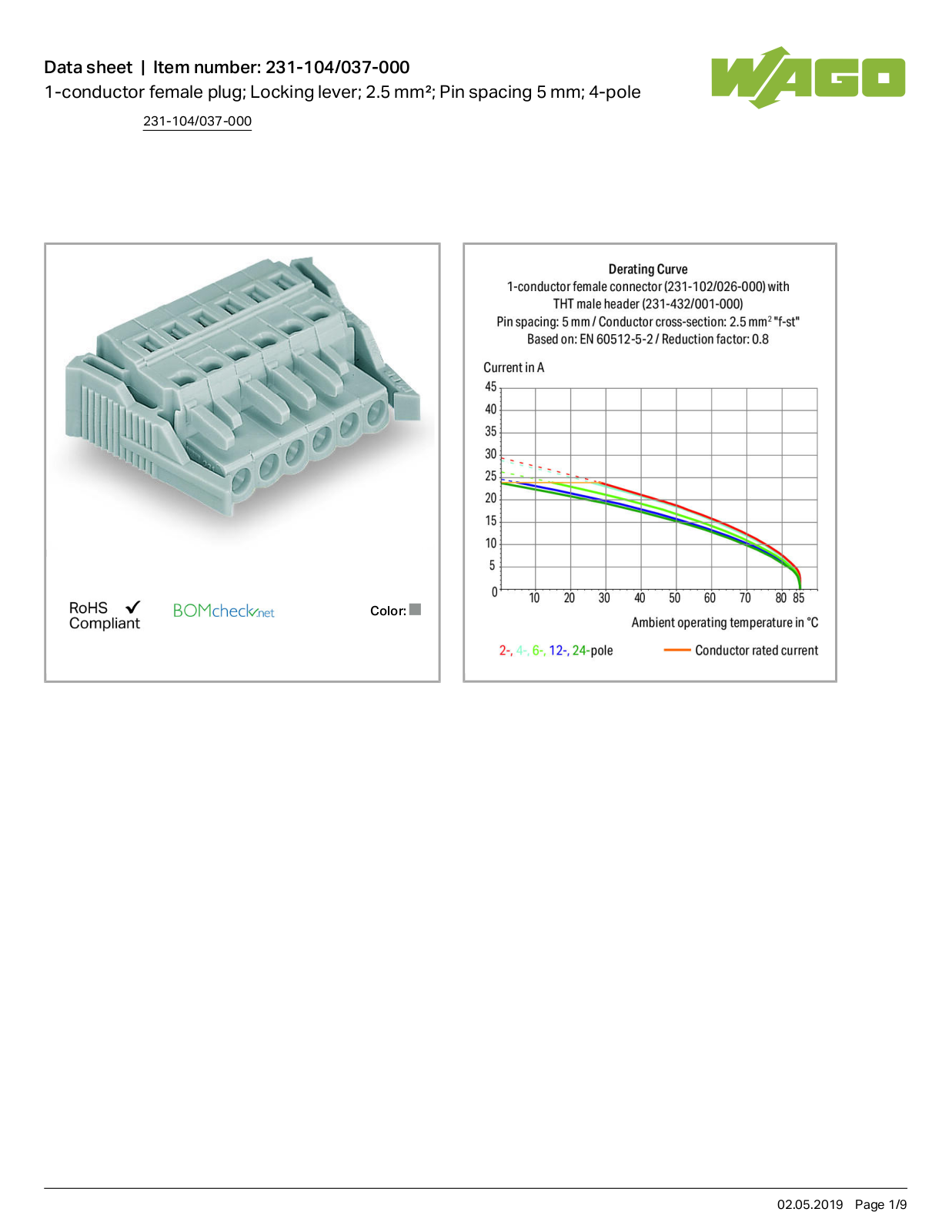 Wago 231-104/037-000 Data Sheet